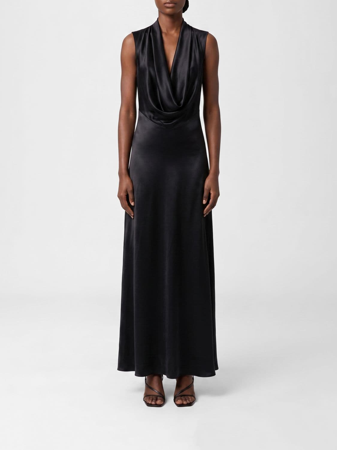 Maison Margiela Draped Neckline Long Satin Sheath Dress · 40