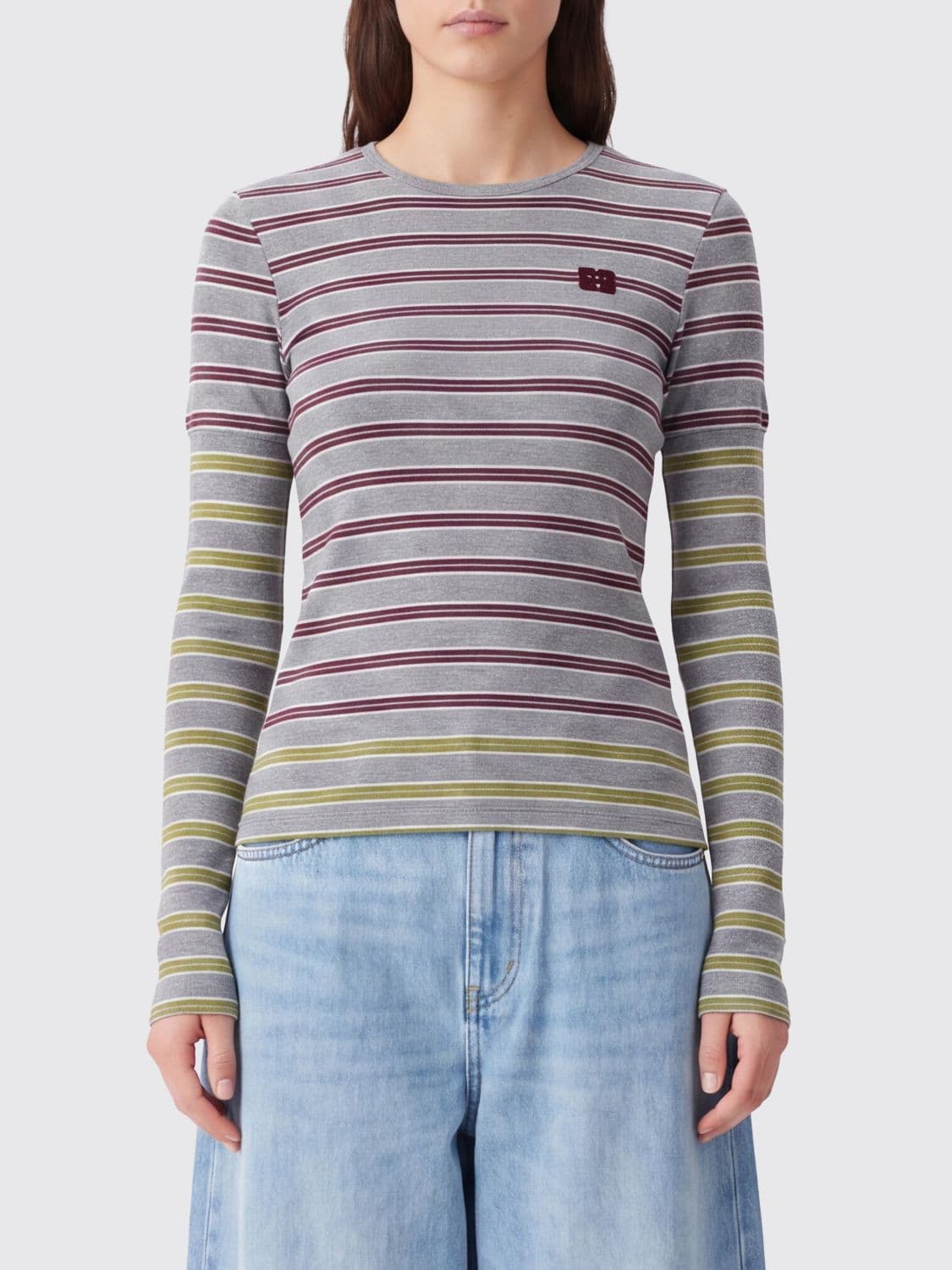 Ganni Striped Slim Fit Long-Sleeved T-Shirt in Organic Cotton