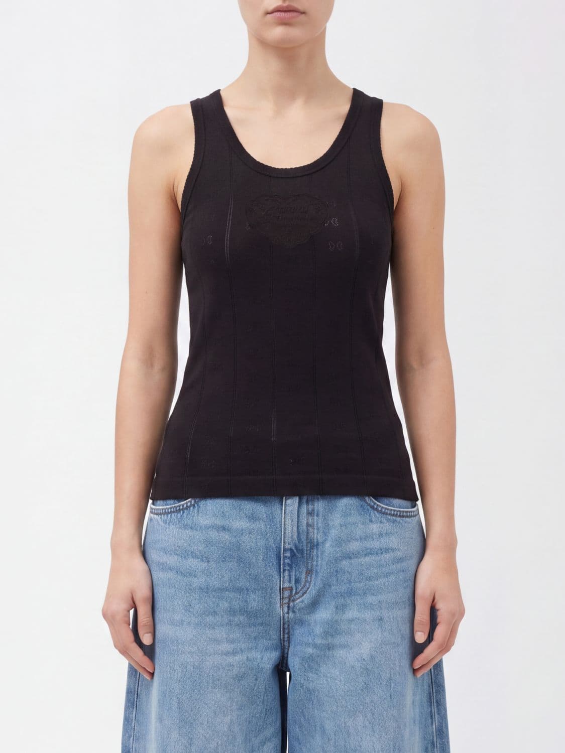 Ganni Slim Fit Tank Top in Organic Cotton with Embroidered Chest Logo