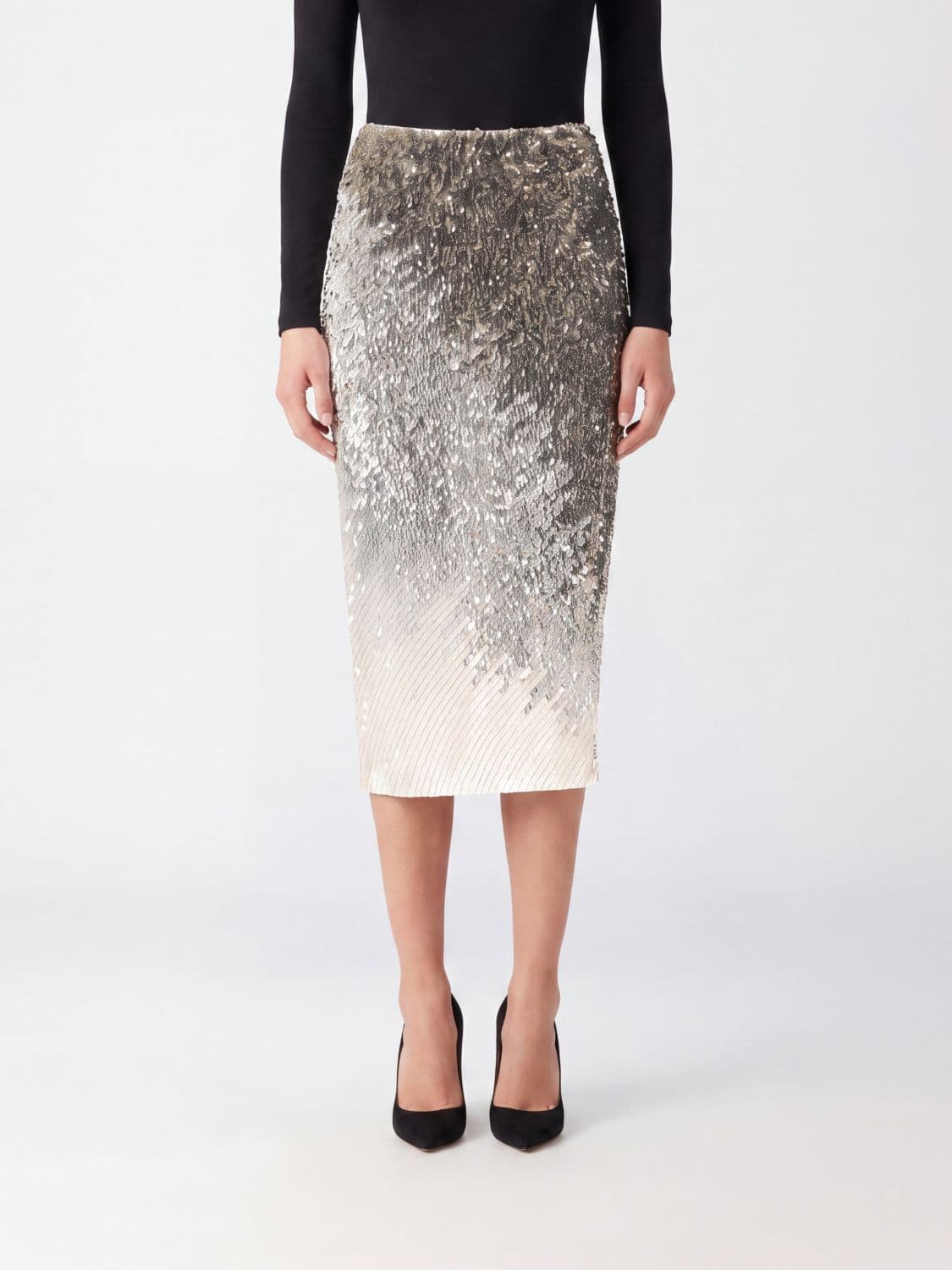 Elisabetta Franchi High-Waisted Midi Pencil Skirt with Embroidered Sequins