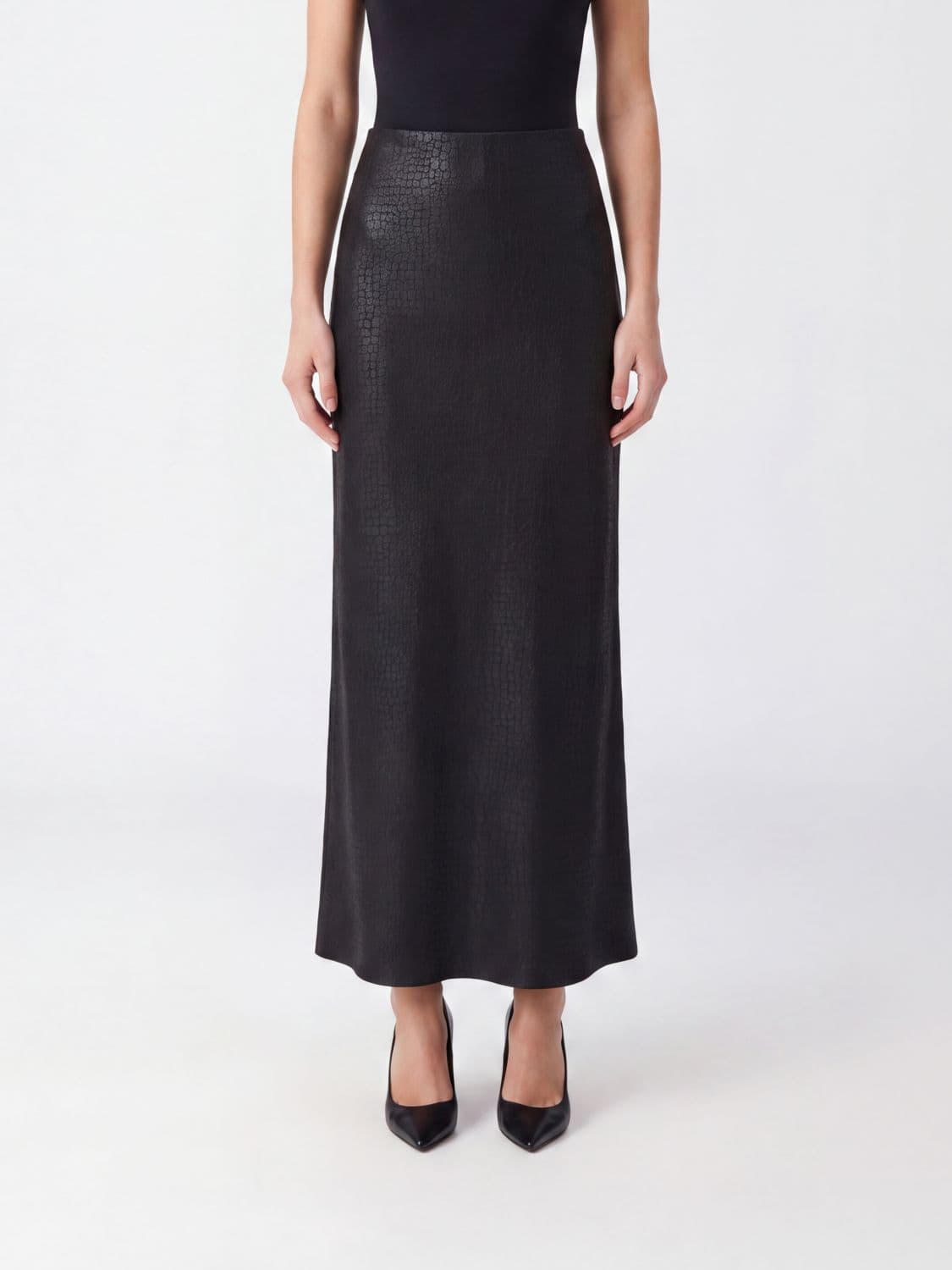 Elisabetta Franchi Croc-Print Faux Leather Midi Pencil Skirt