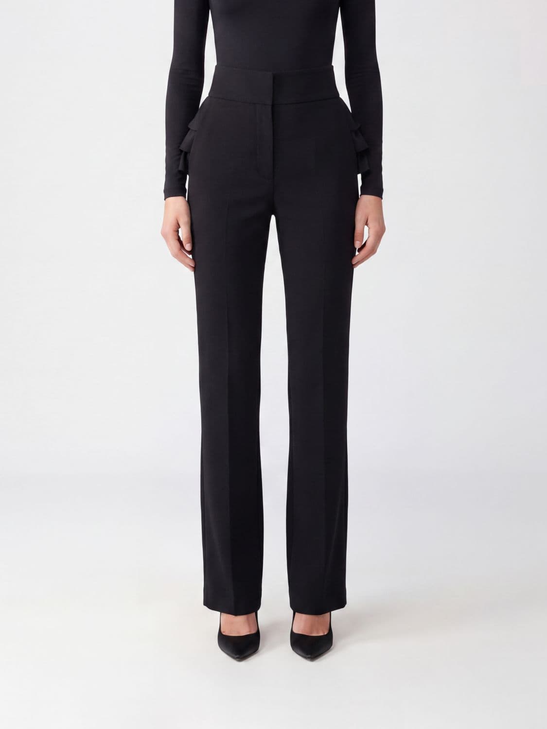 Elisabetta Franchi High-Waisted Crêpe Skinny Trousers with Ruffles