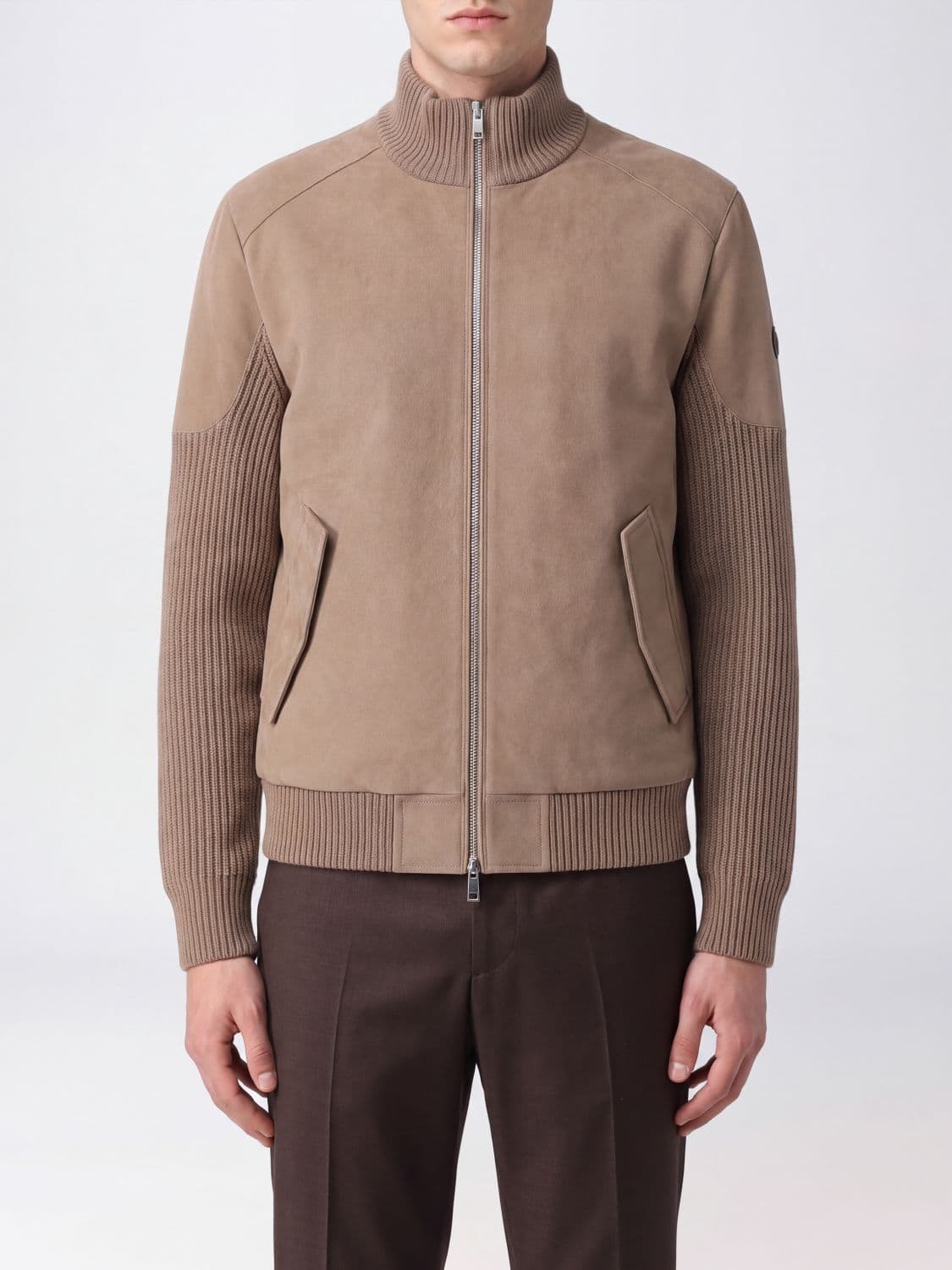 Moose Knuckles Down-Filled Wool Blend Bomber Jacket with Turtleneck