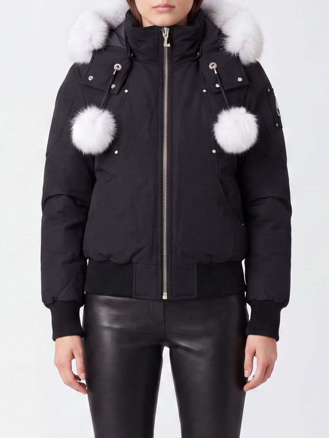 Moose Knuckles Recycled Nylon Bomber Jacket with Shearling Hood
