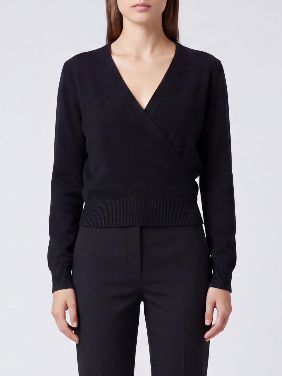 Twinset Cropped V-Neck Jumper in Viscose Blend with Ribbed Trims