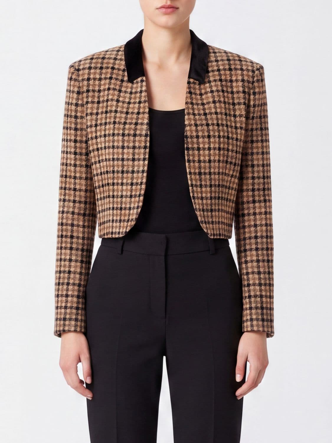 Twinset Cropped Houndstooth Jacket in a Wool and Cotton Blend