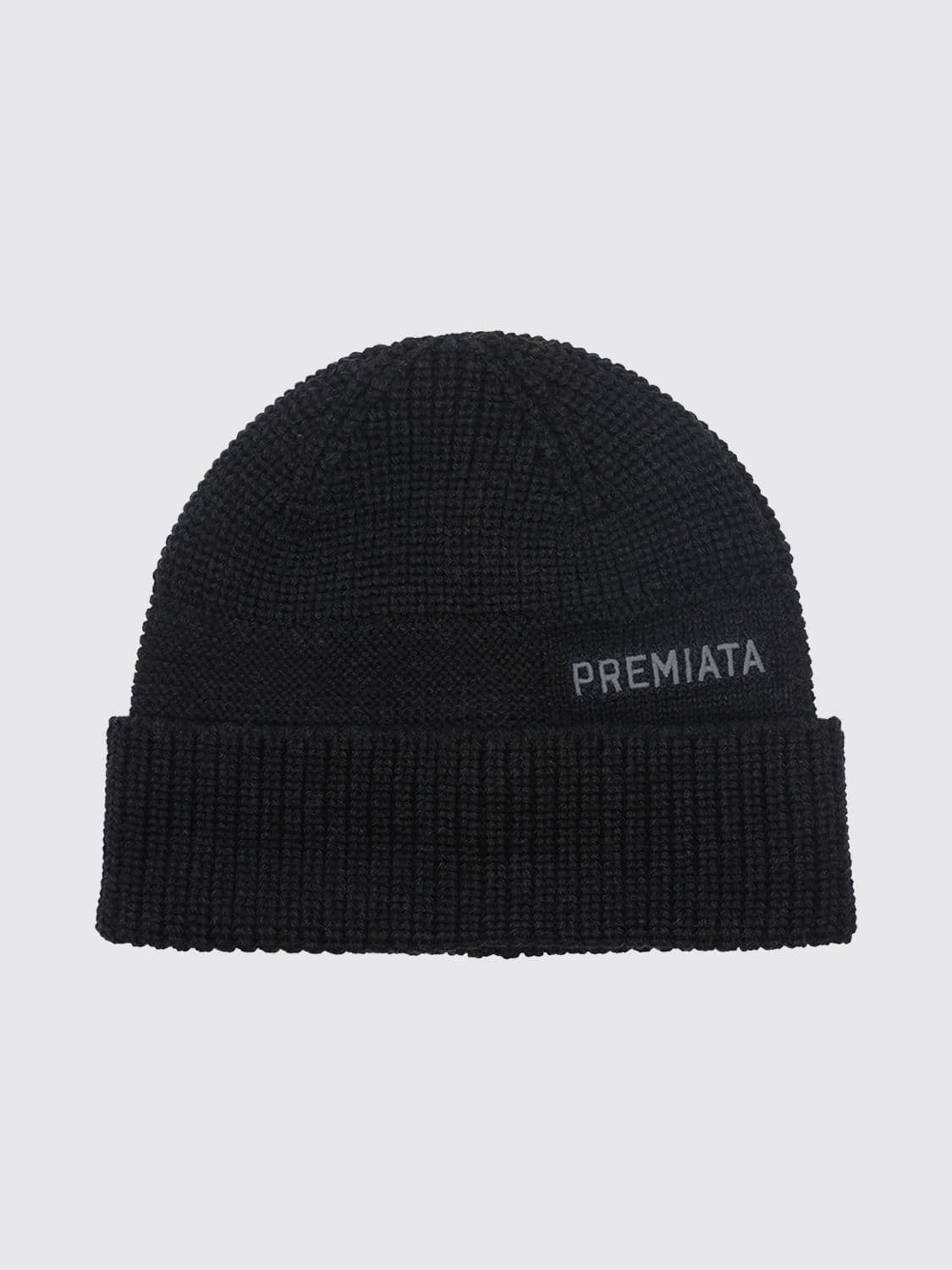 Premiata Merino Wool Beanie Hat with Contrast Logo and Cuffed Hem