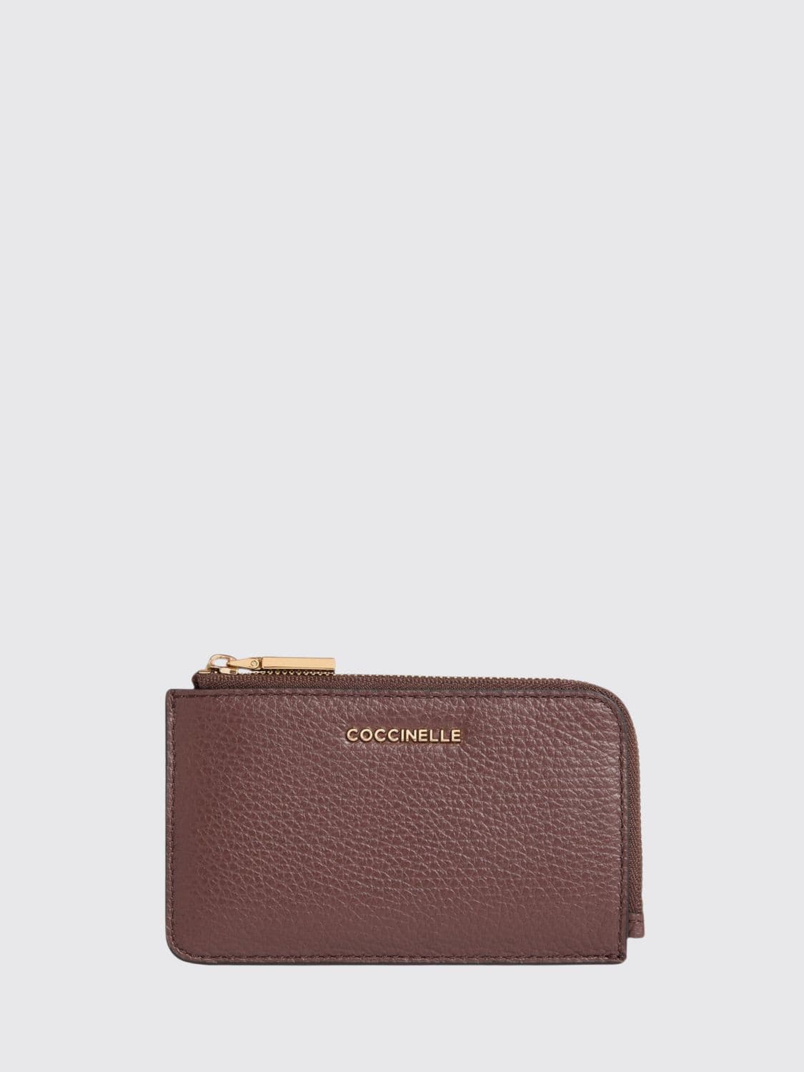 Coccinelle Metallic Soft Striped Pebbled Leather Zipped Card Holder