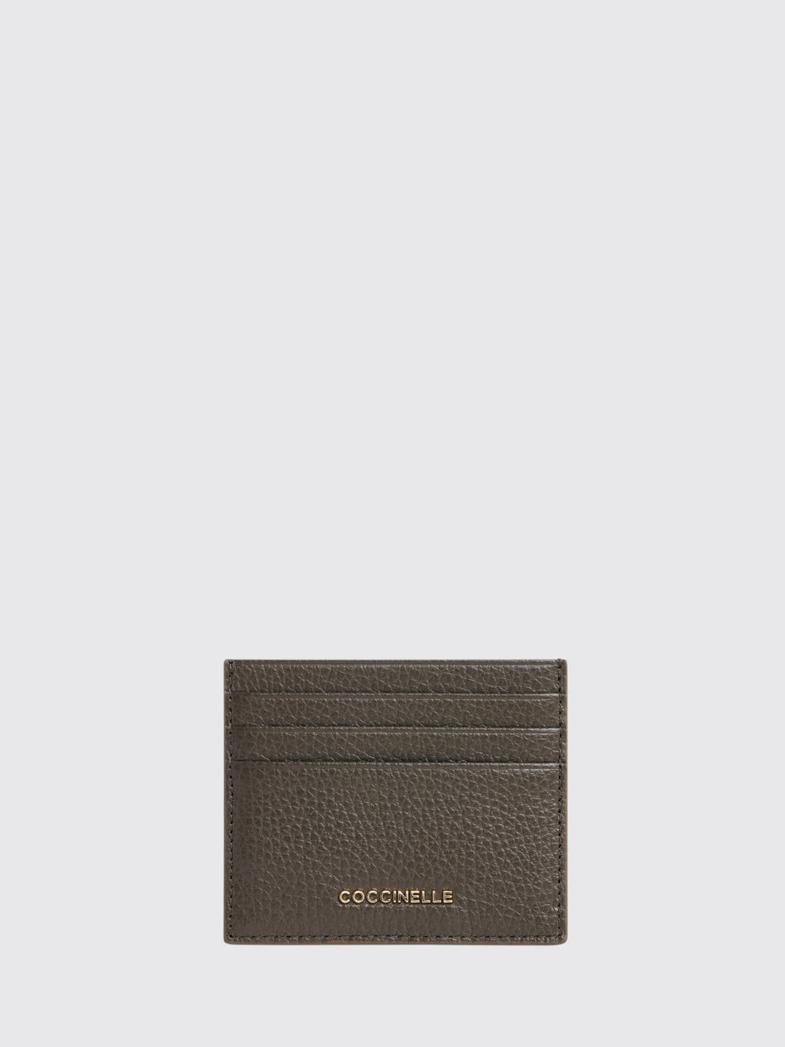 Coccinelle Flat Grained Leather Metallic Soft Card Holder with Metal Logo