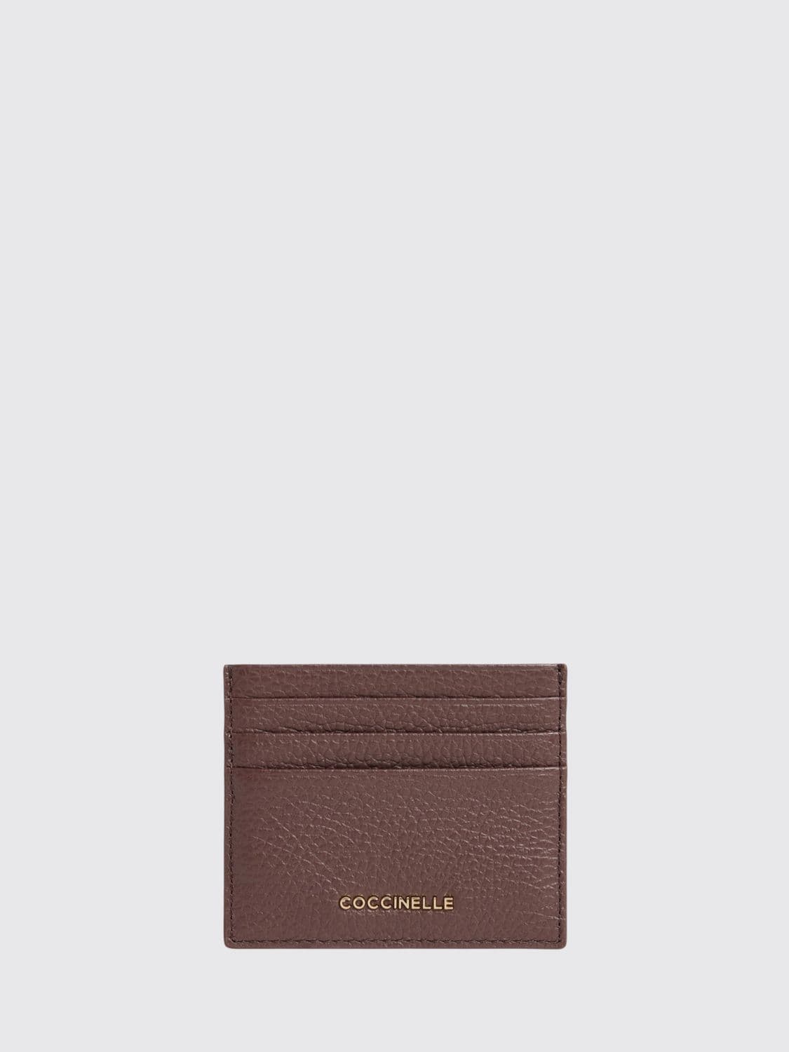 Coccinelle Flat Grained Leather Metallic Soft Card Holder with Metal Logo