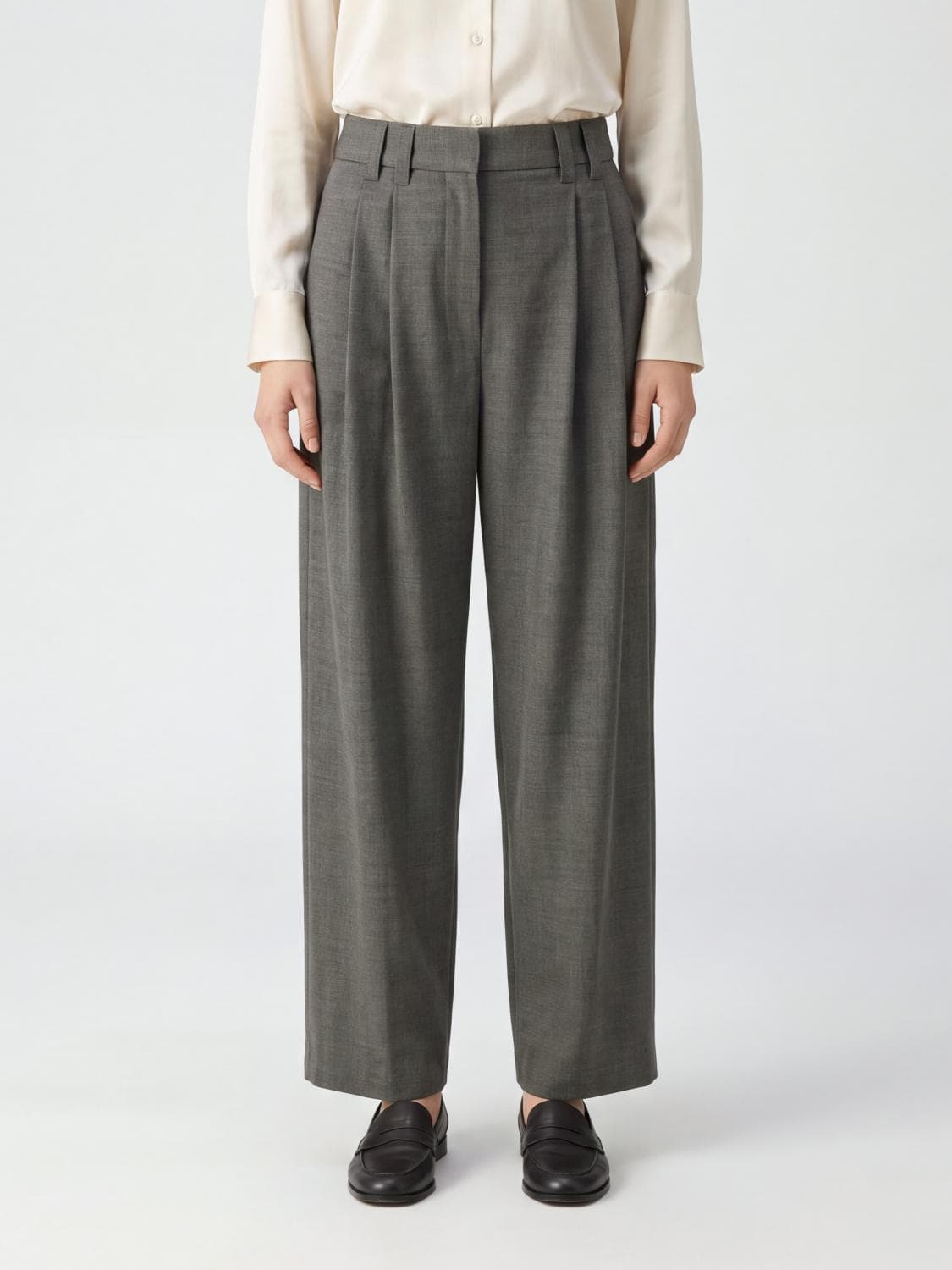 Brunello Cucinelli High-Waisted Tailored Trousers in Grey Wool Blend