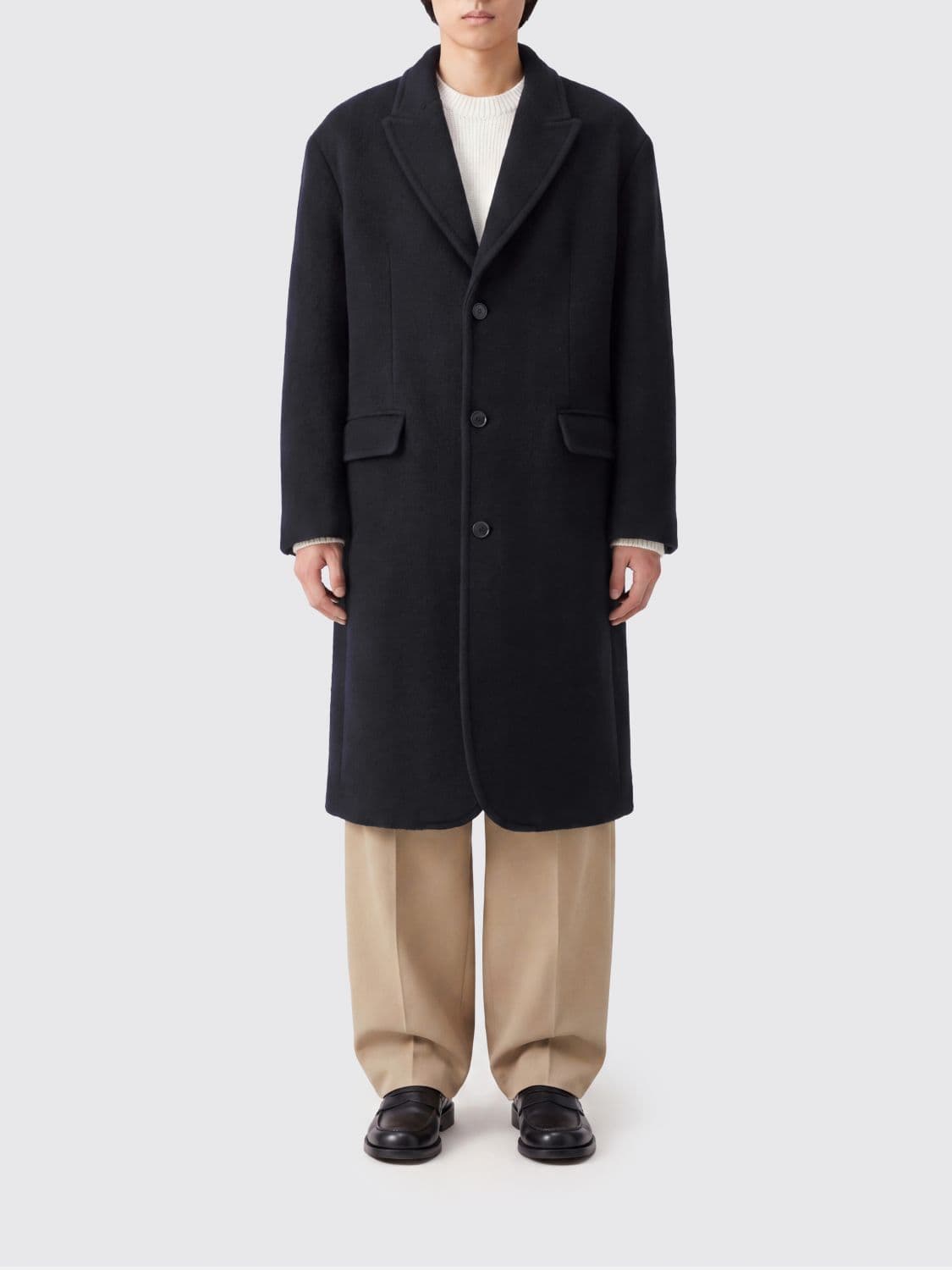 Marni Single-Breasted Knee-Length Wool Coat with Lapel Collar