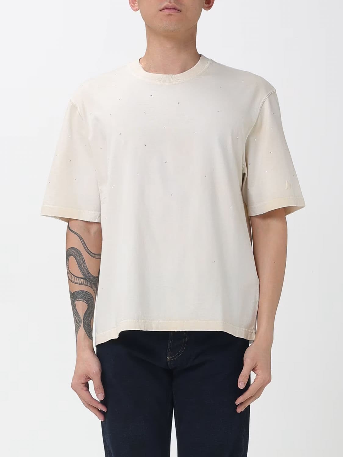 Golden Goose Crewneck Cotton T-shirt with Contrast Logo and Dropped Shoulders