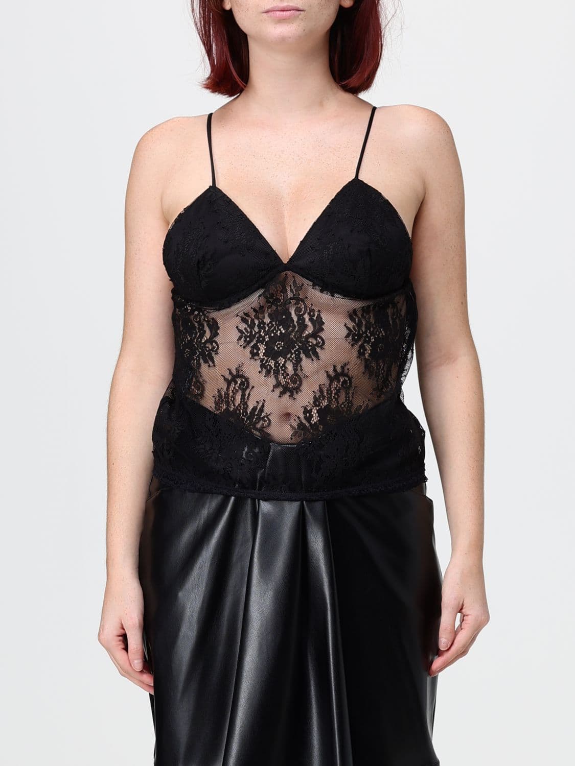 Hanita Sheer Lace V-Neck Evening Top with Adjustable Straps