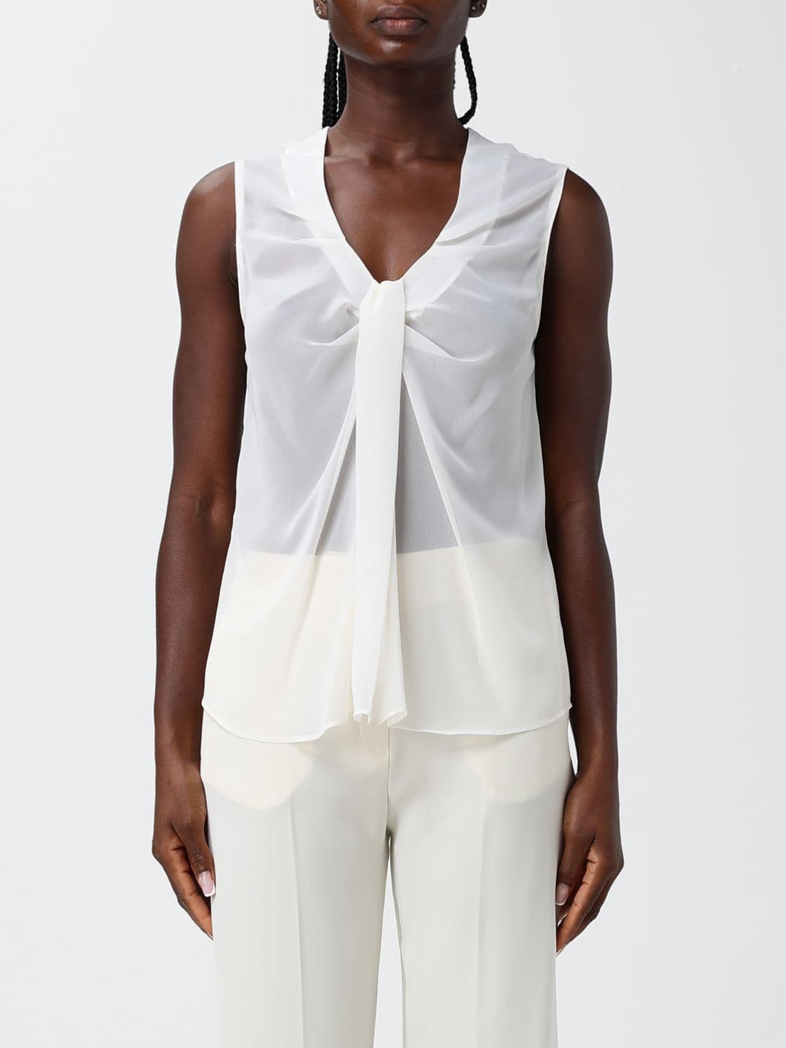 Hanita Sleeveless Draped Polyester Blouse with V-Neck