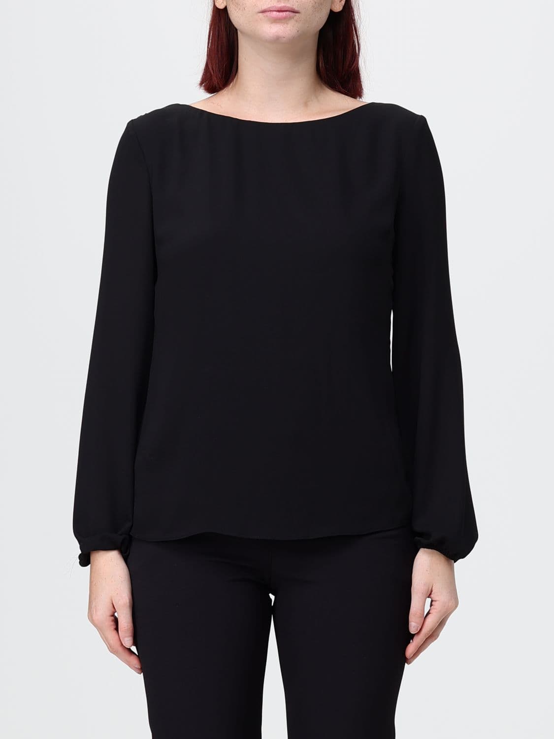 Hanita Satin Blouse with Long Sleeves and V-Back Neckline