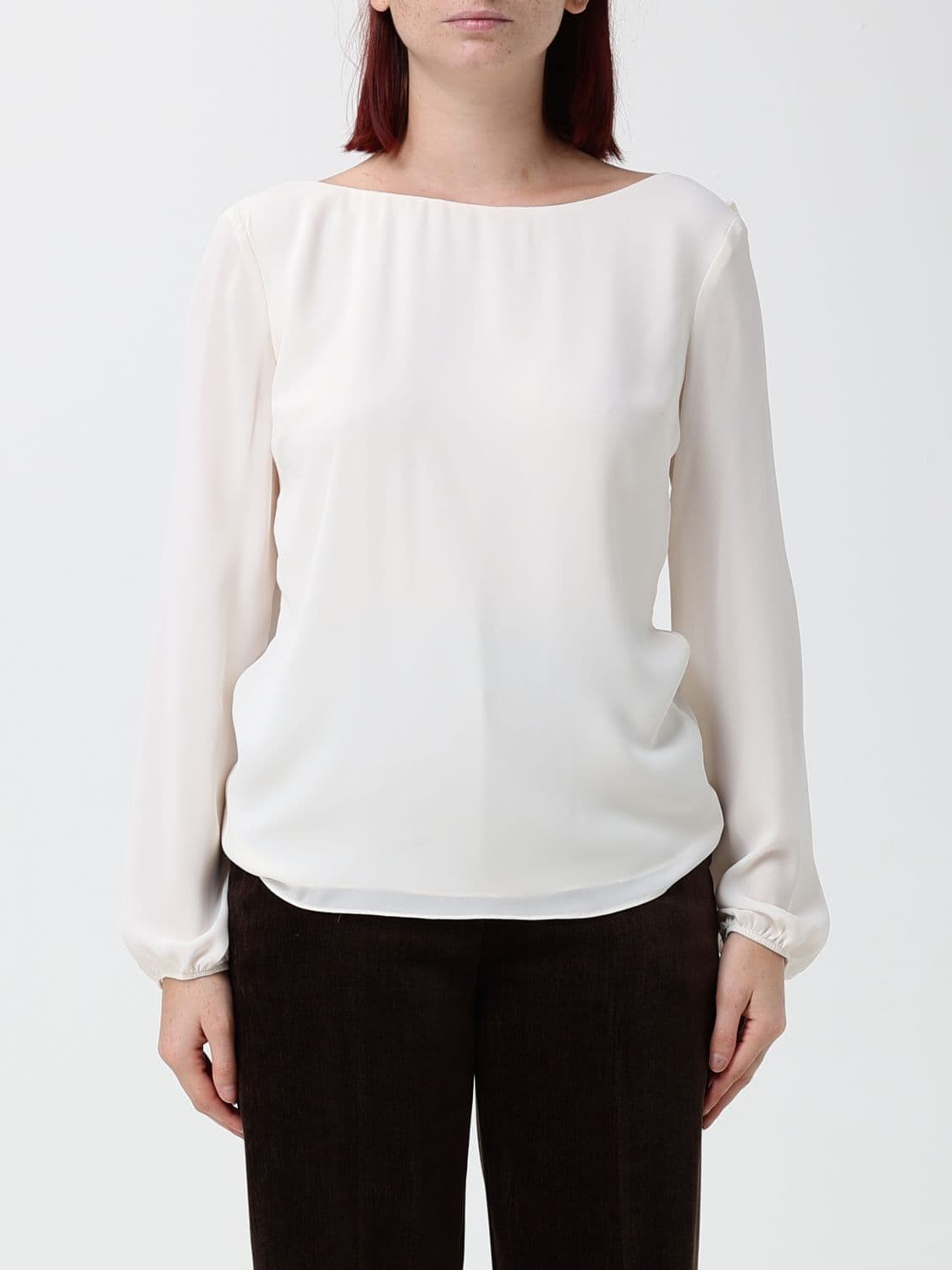 Hanita Satin Blouse with Long Sleeves and V-Back Neckline