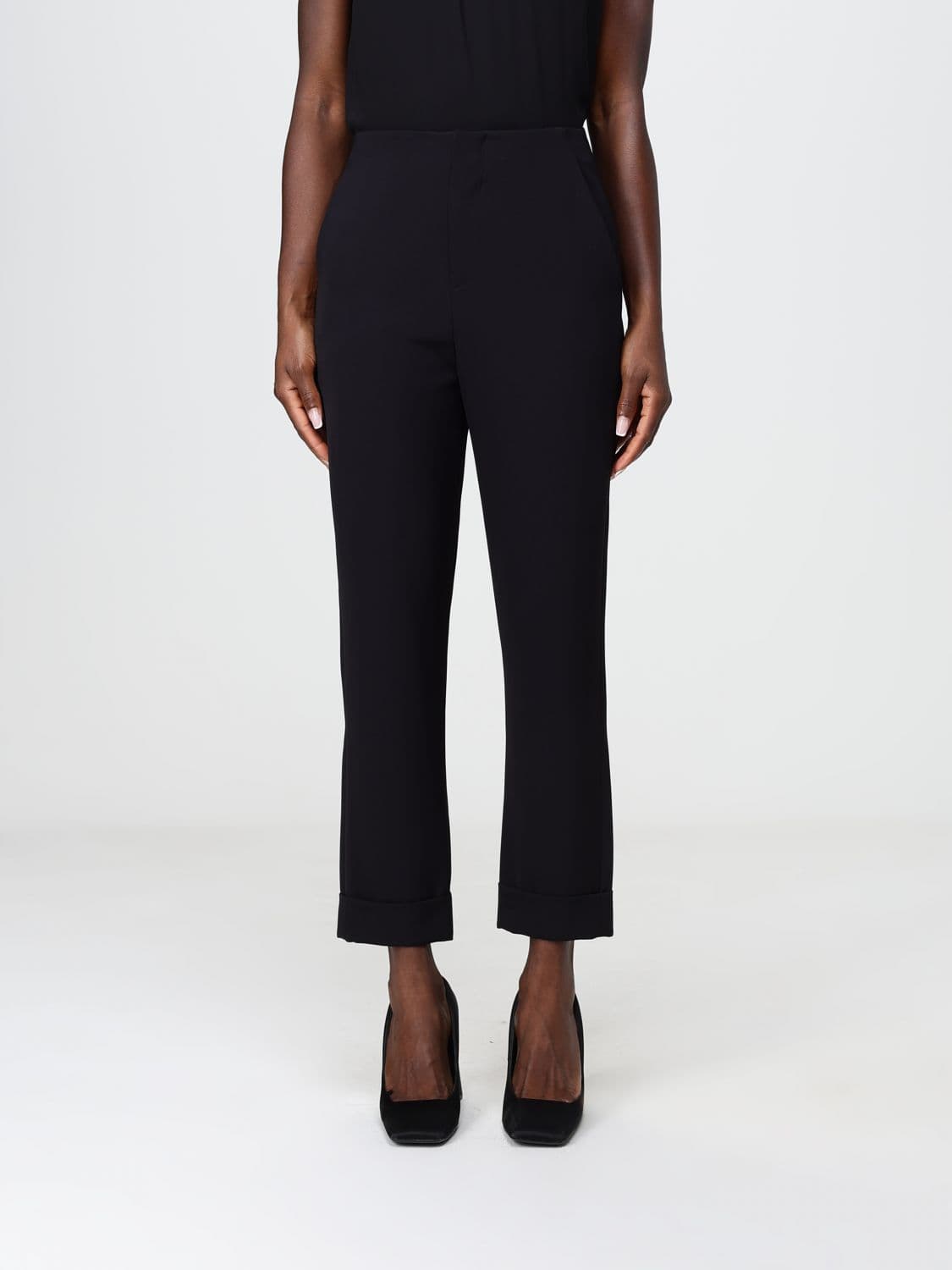 Hanita High-Waisted Cropped Crêpe Trousers with Slash Pockets