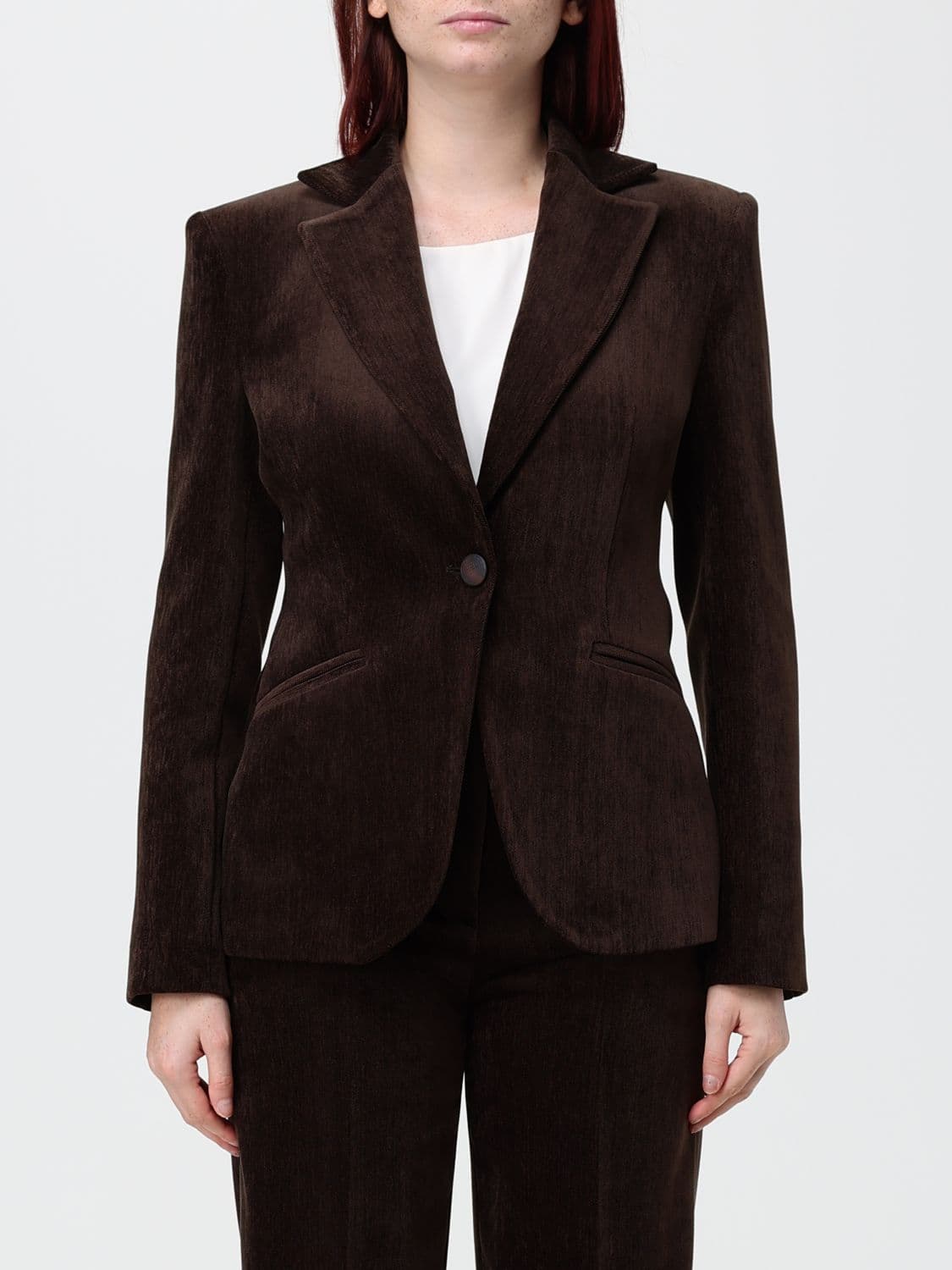 Hanita Single-Breasted Velvet Blazer with Lapel Collar and Slit Pockets