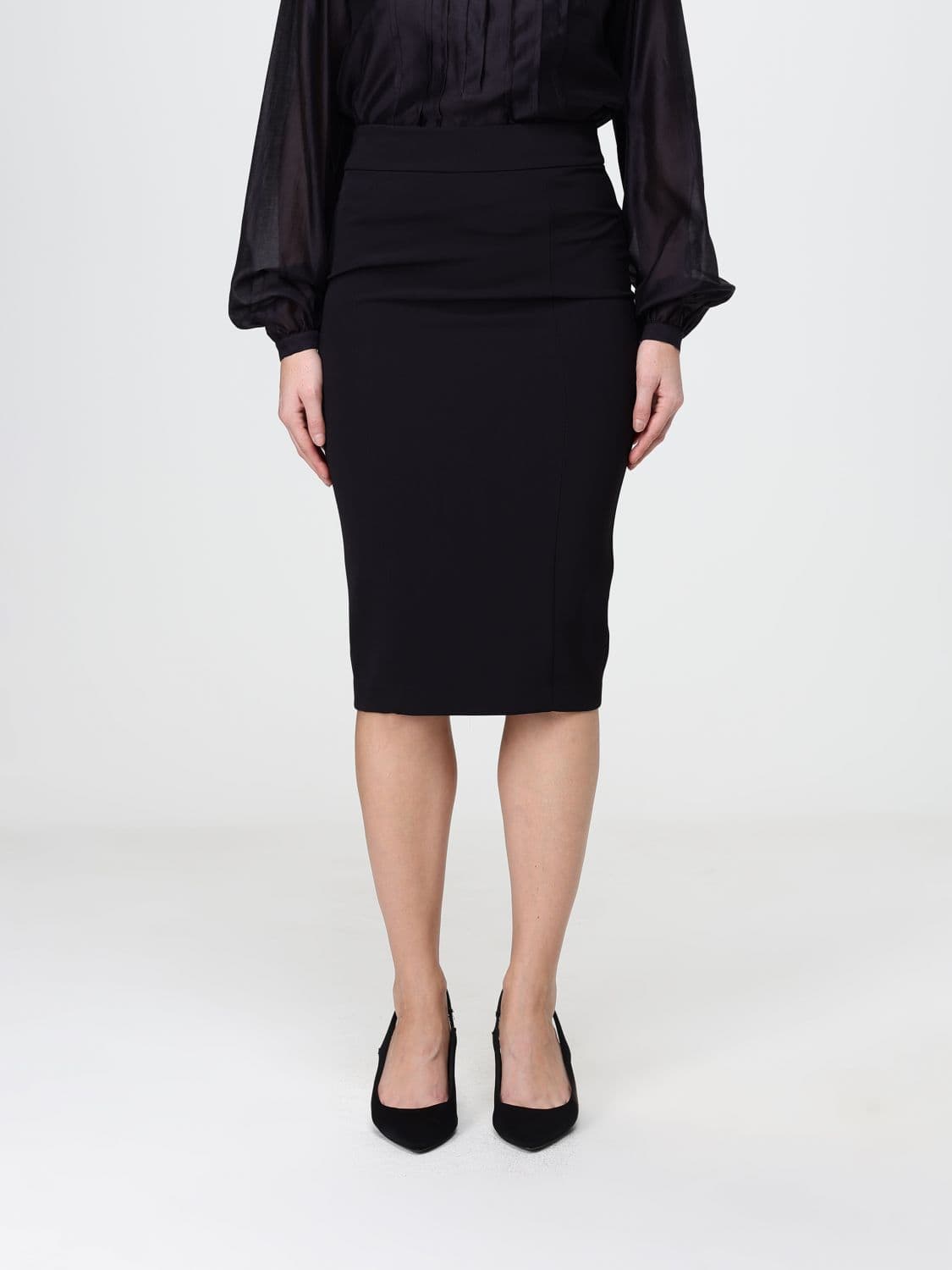 Hanita High-Waisted Jersey Pencil Midi Skirt with Back Slit