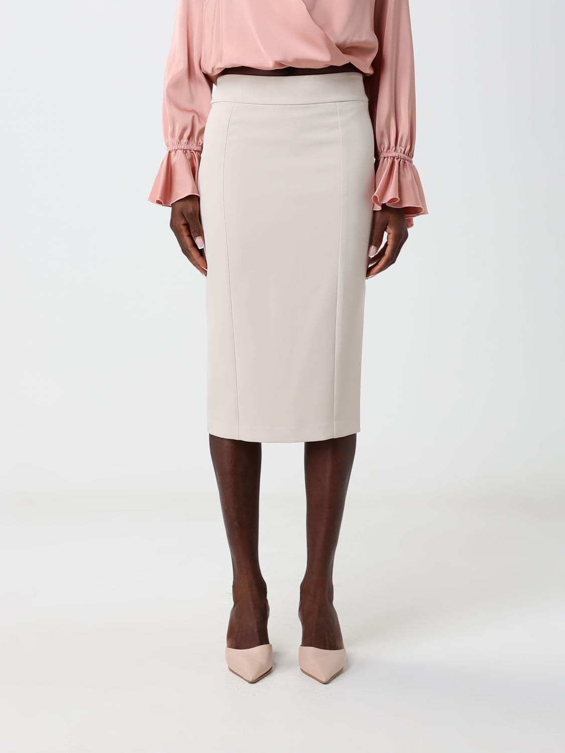 Hanita High-Waisted Jersey Pencil Midi Skirt with Back Slit