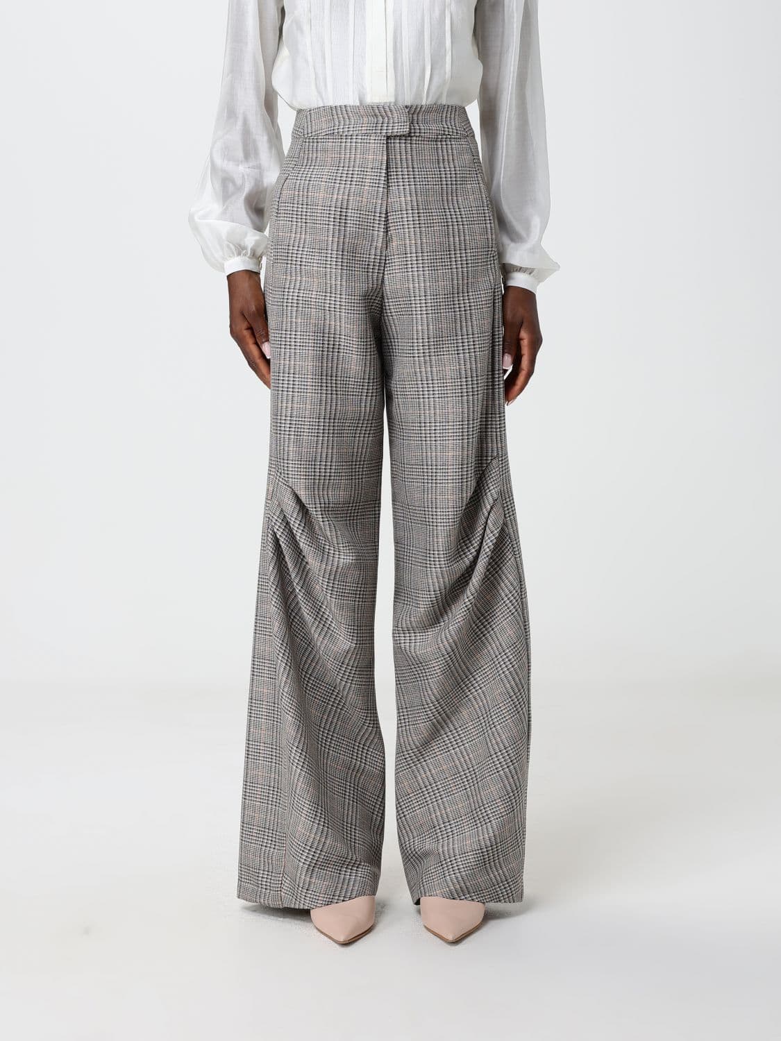 Hanita Prince of Wales Crêpe High-Waisted Flared Trousers