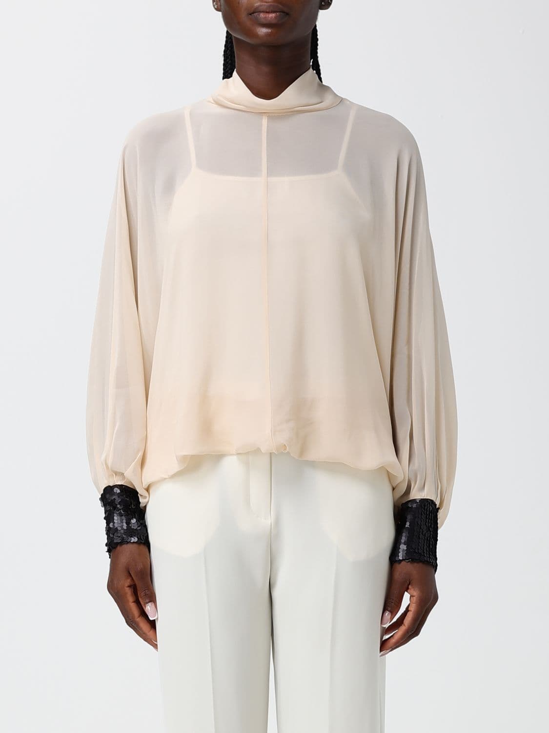 Hanita Draped Viscose Blouse with Sequins and Long Sleeves