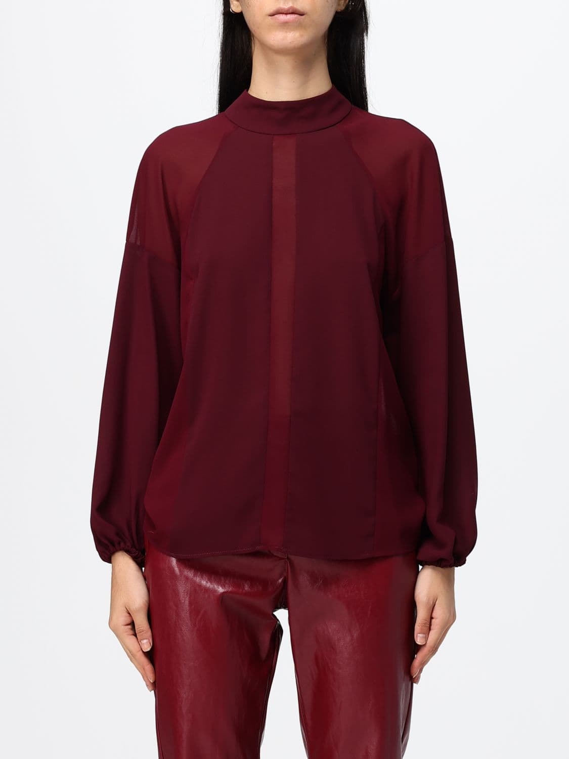 Hanita Long-Sleeved Chiffon Blouse with Keyhole Back Closure