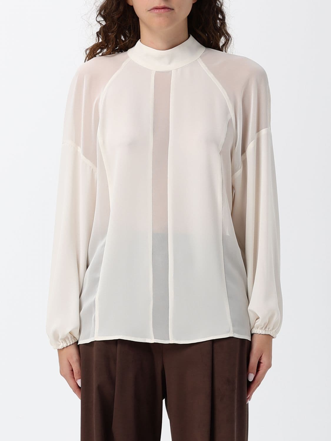 Hanita Long-Sleeved Chiffon Blouse with Keyhole Back Closure