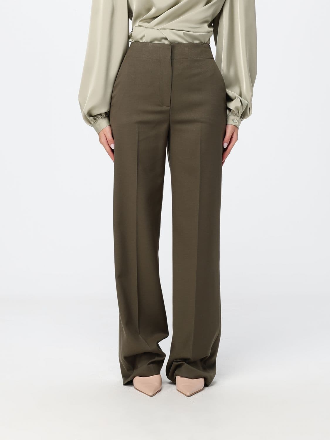 Hanita High-Waisted Straight Crêpe Trousers with Slash Pockets