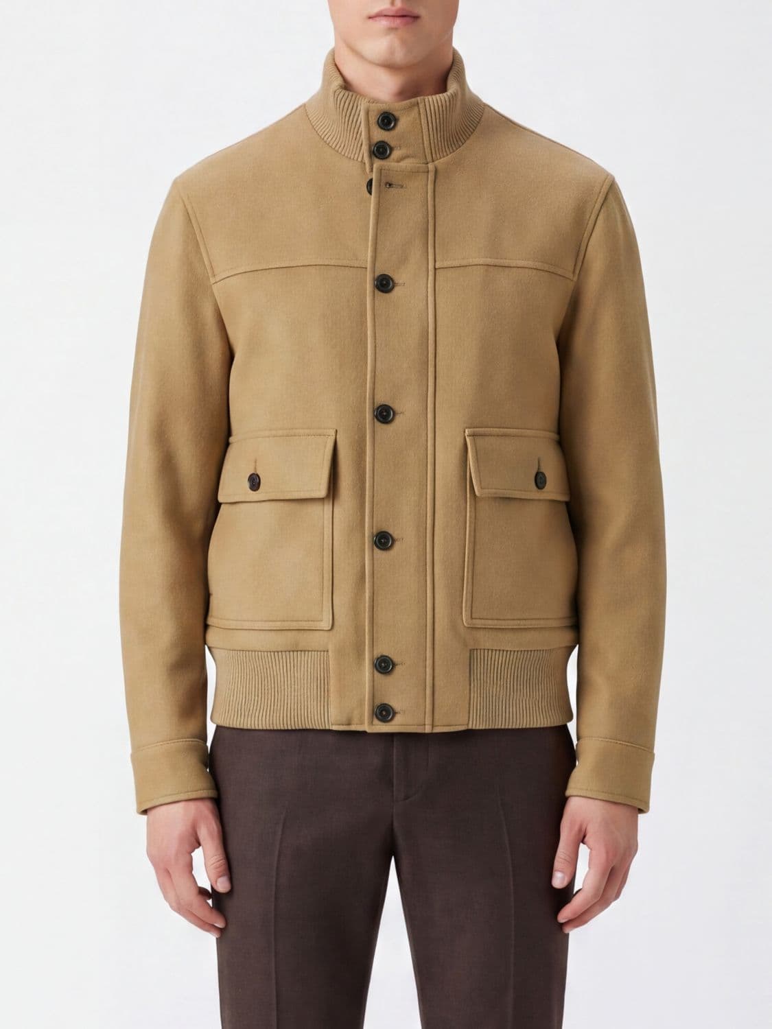 Lardini Wool and Cashmere Blend Bomber Jacket with a High Collar