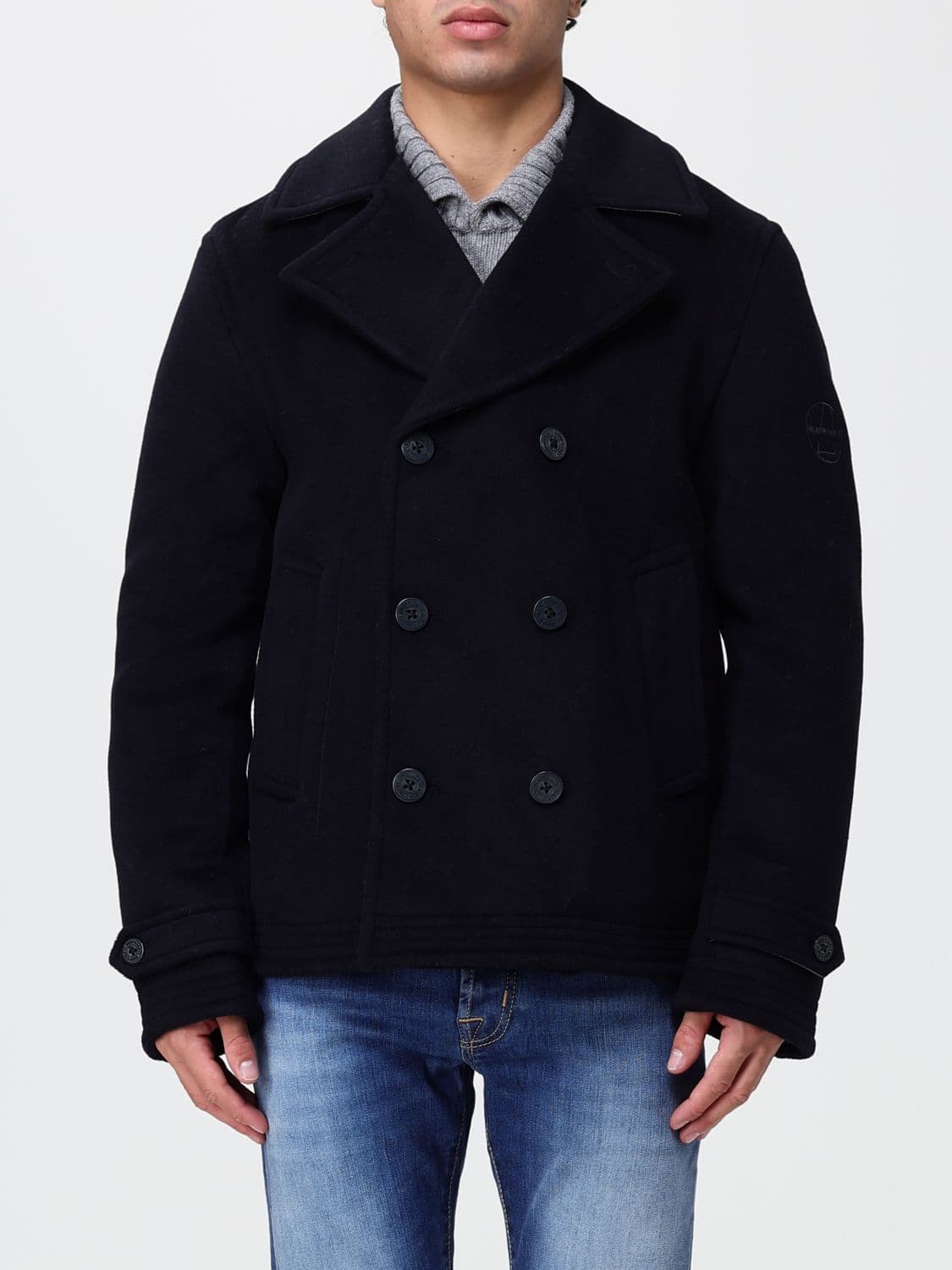 Murphy & nye Double-Breasted Wool Peacoat with Lapels and Cuff Straps