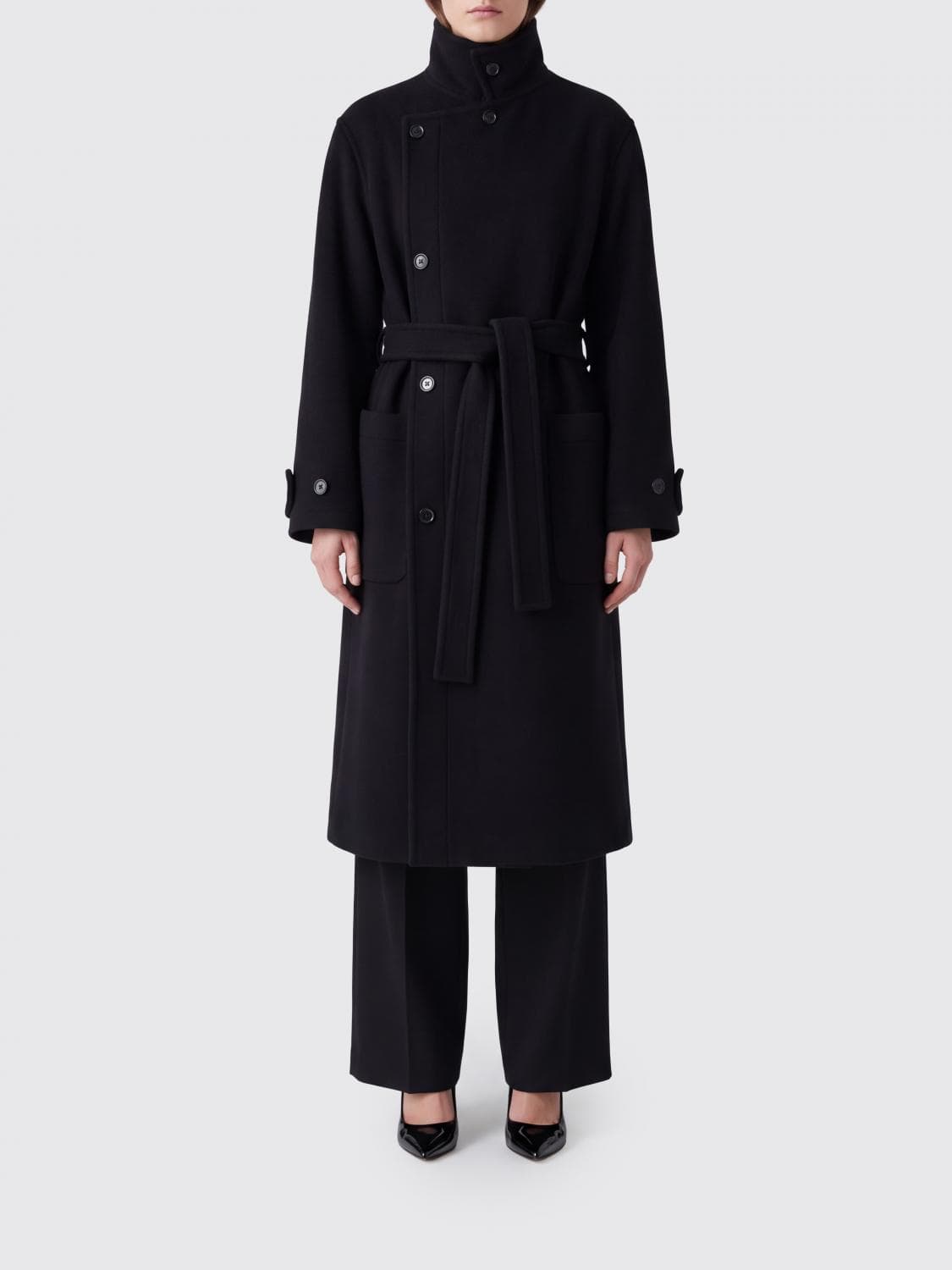 Lemaire Double-Breasted Knee-Length Wool Coat with Tie Belt