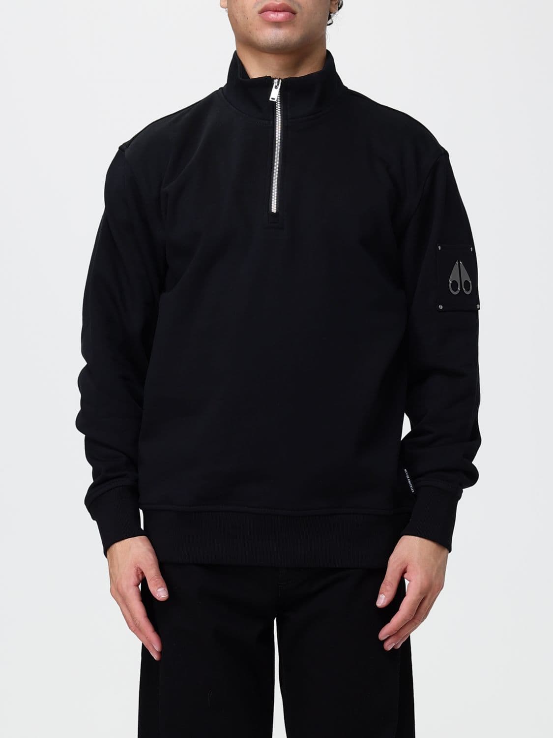 Moose Knuckles Cotton High Neck Half-Zip Sweatshirt with Metal Logo