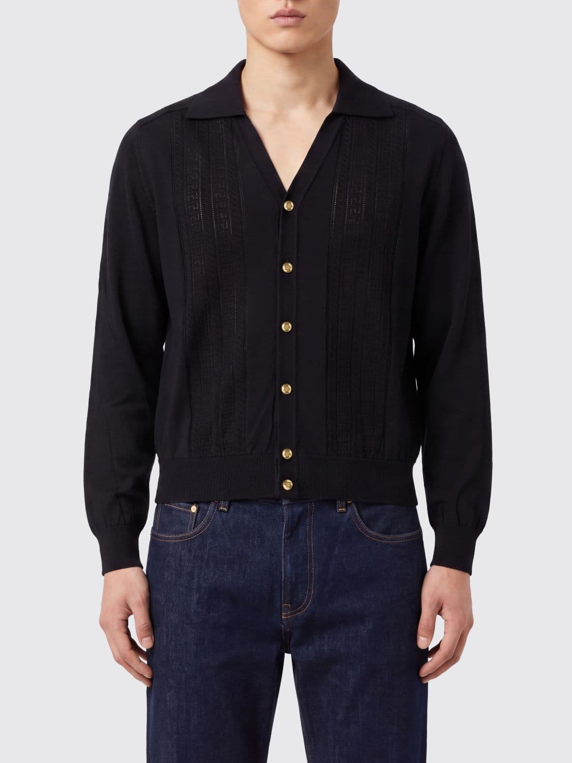 Versace Long-Sleeved Silk and Cotton Knit Polo Shirt