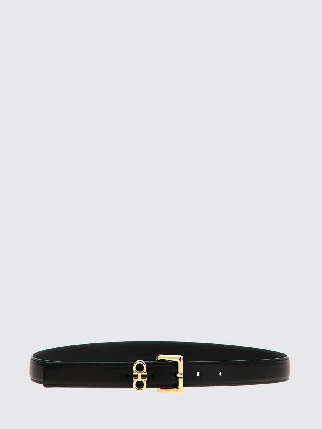 Ferragamo Double Gancini Calfskin Leather Belt with Pin Buckle