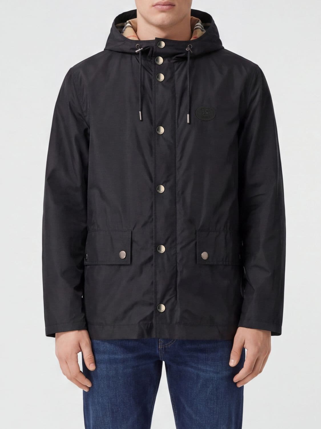 Burberry Technical Fabric Windbreaker Jacket with Hood and Zip Closure