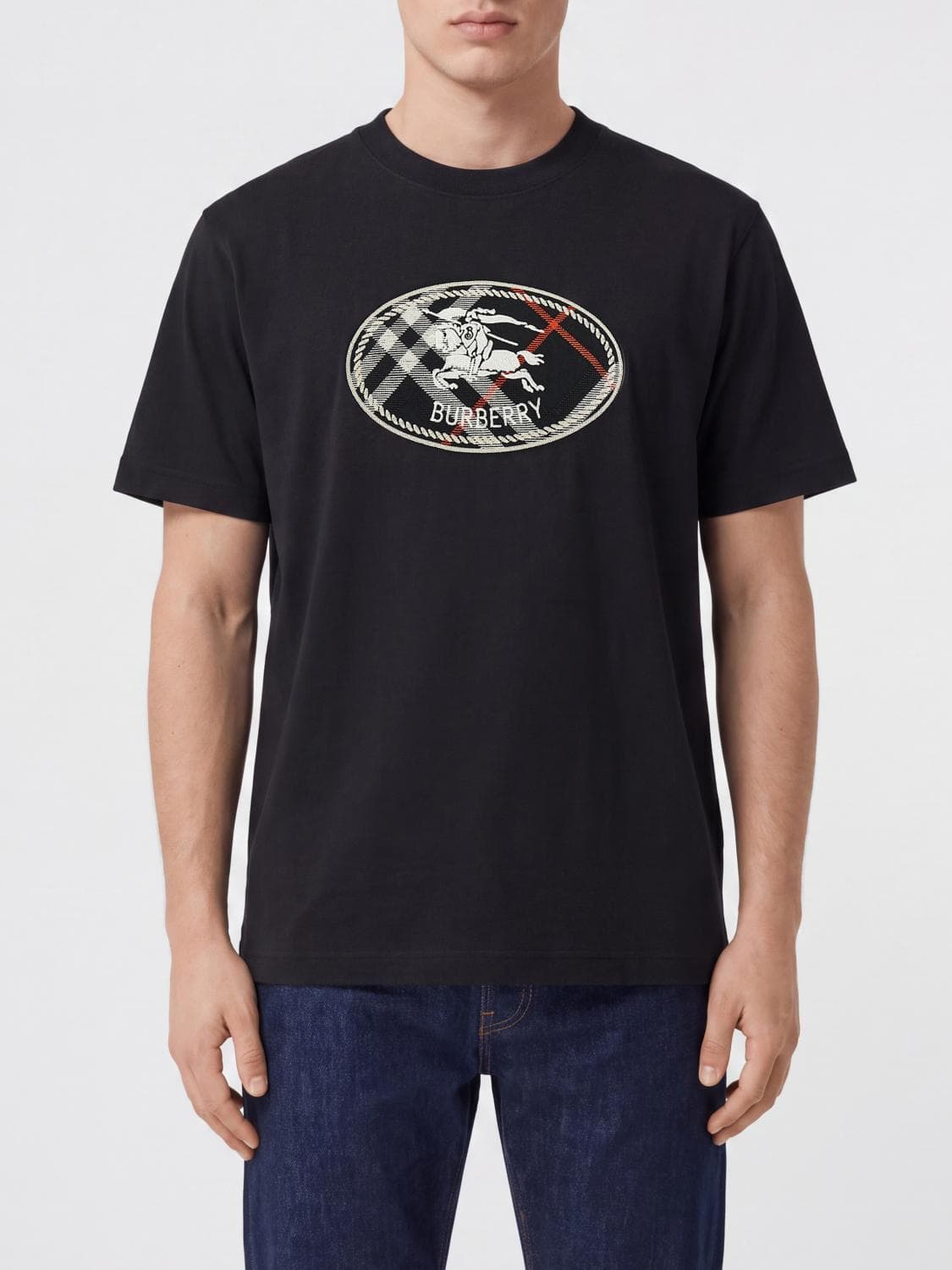 Burberry Cotton Crewneck T-Shirt with Contrast Equestrian Knight Logo