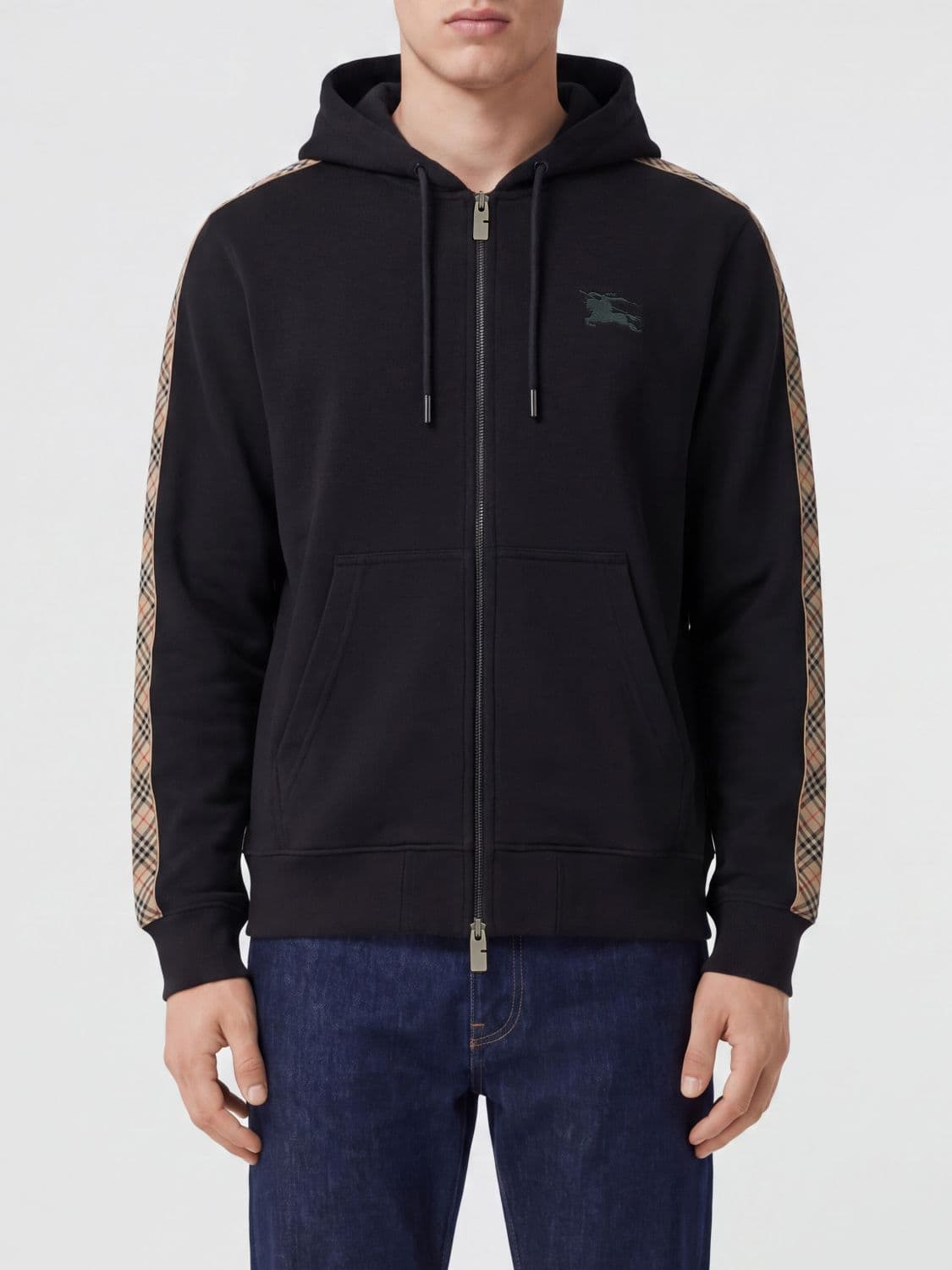Burberry Cotton Zip Hoodie with Tone-on-Tone EKD Logo