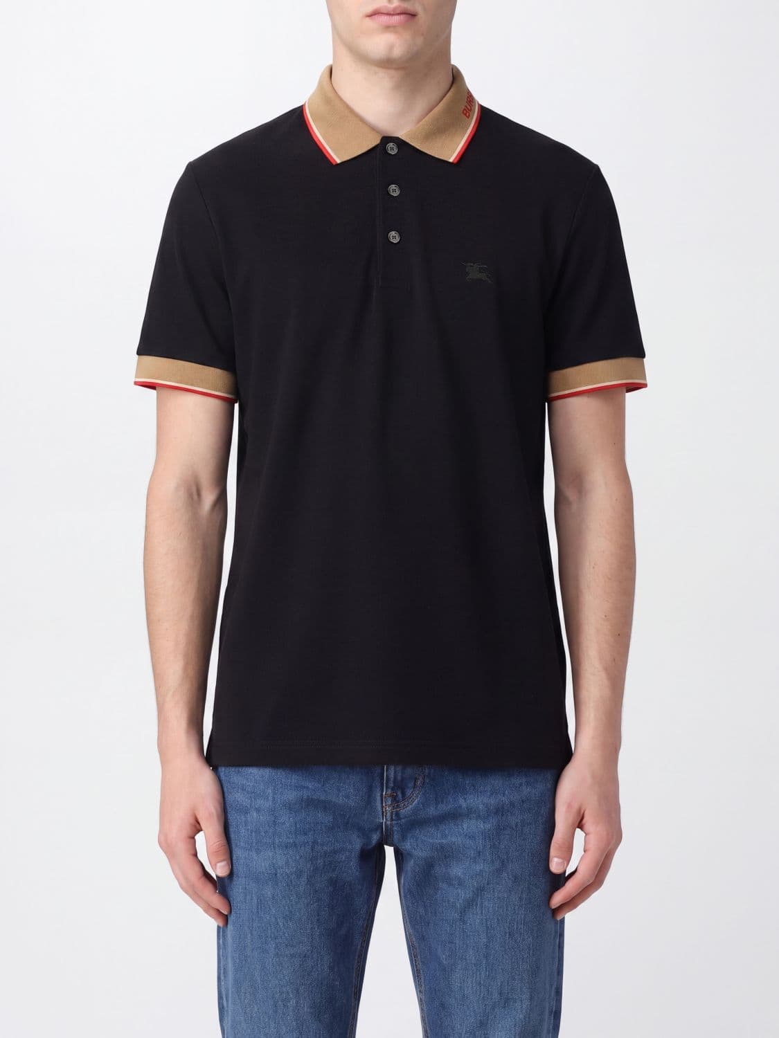 Burberry Piqué Cotton Polo with Contrast Trims and Equestrian Knight Logo