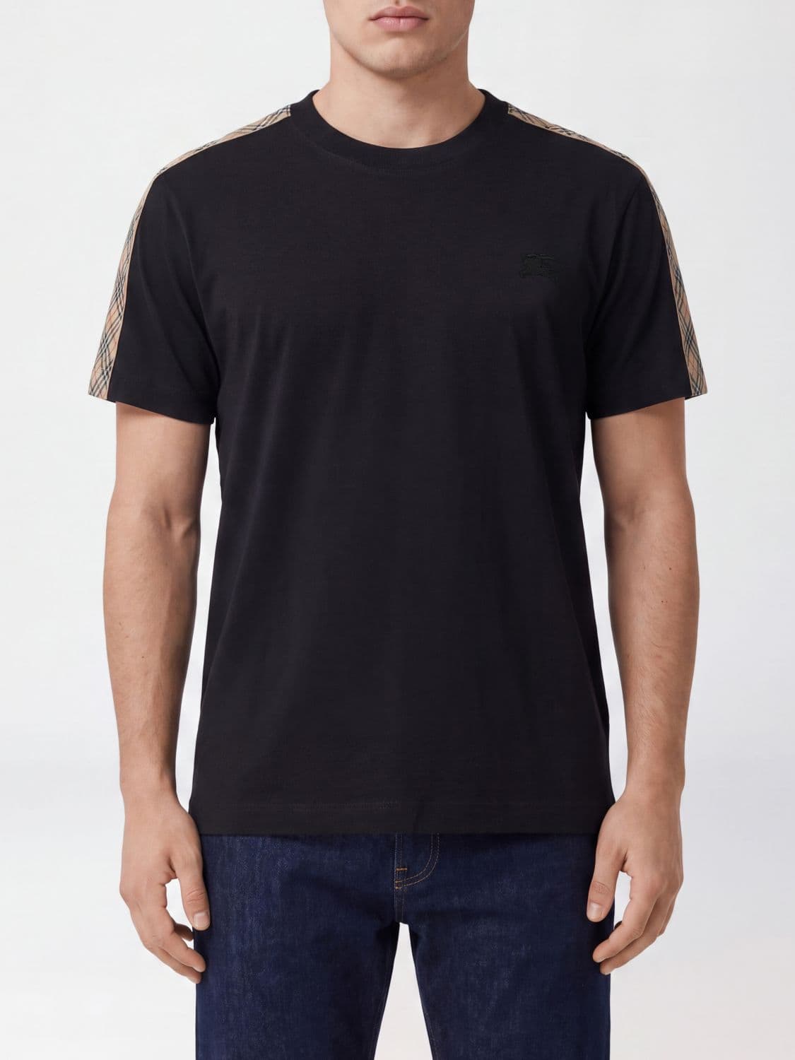 Burberry Cotton Crewneck T-Shirt with Side Bands and Equestrian Knight Logo