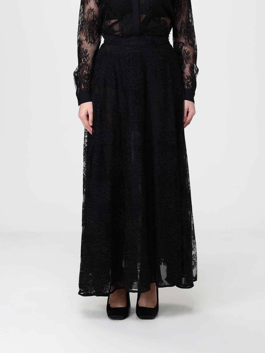 Hanita High-Waisted A-Line Long Lace Skirt with Concealed Closure