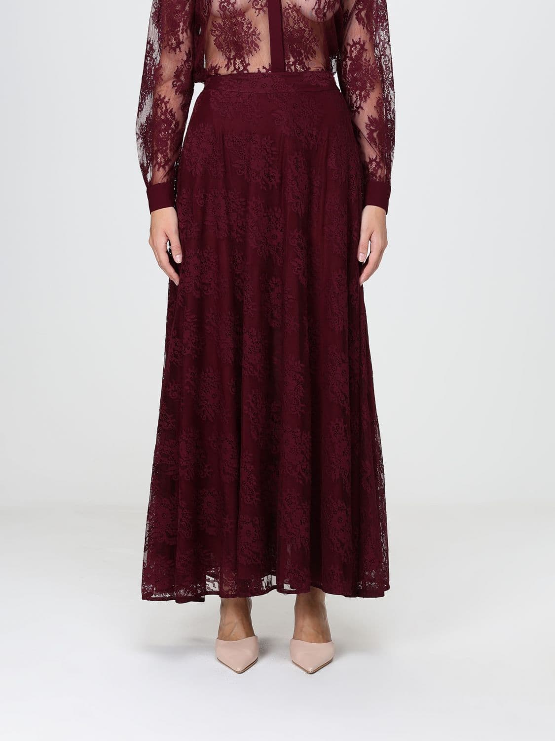 Hanita High-Waisted A-Line Long Lace Skirt with Concealed Closure