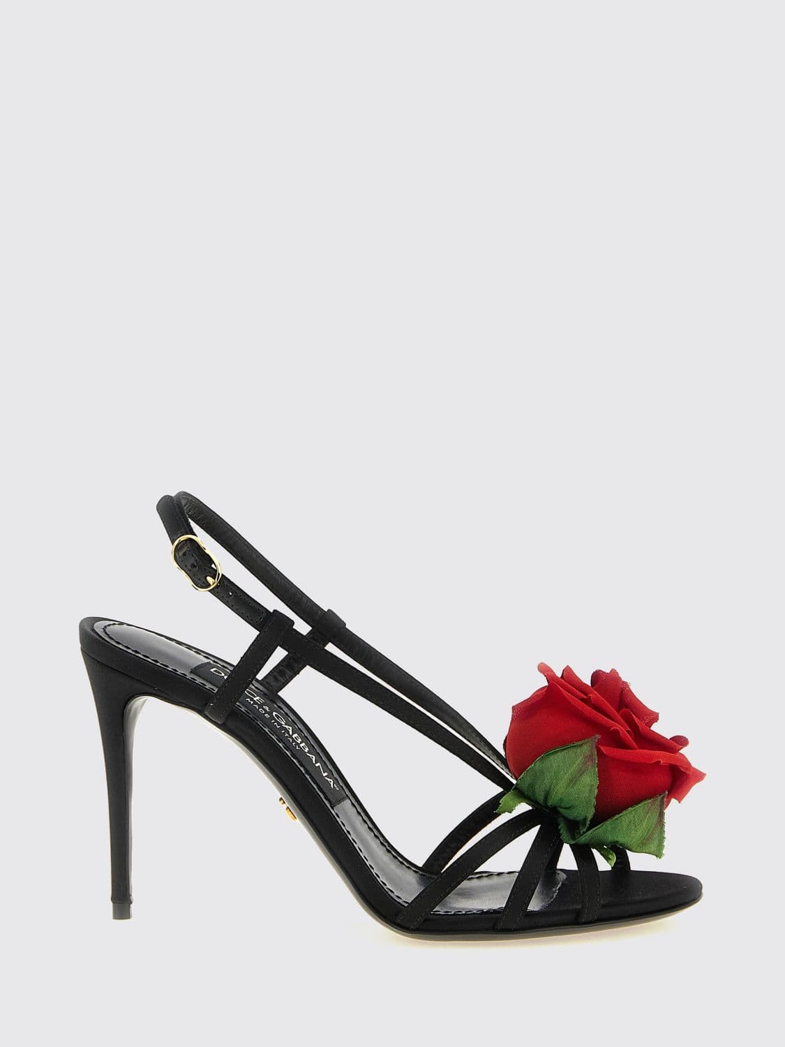 Dolce & Gabbana Satin Slingback Sandals with Floral Embroidery