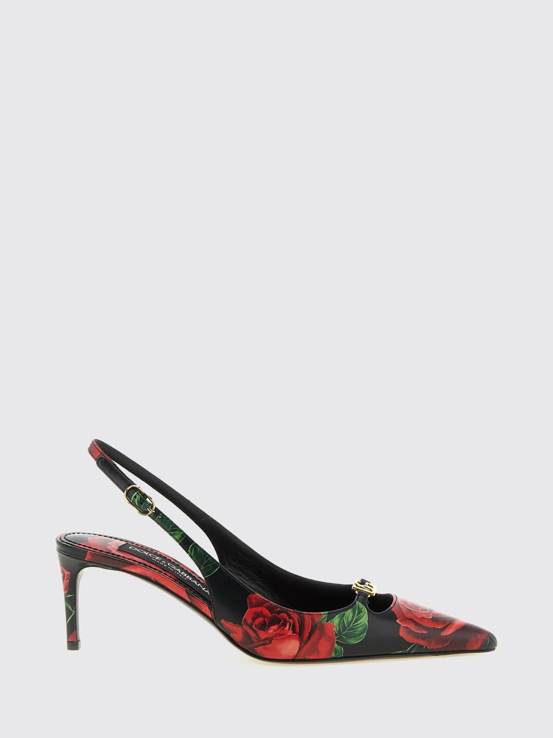 Dolce & Gabbana DG Logo Floral Print Calfskin Leather Slingback Pumps