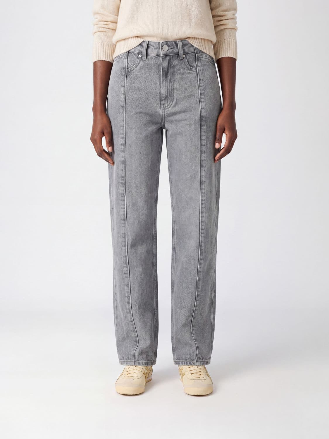 Ganni Gray Cotton Denim High-Waisted Straight Jeans