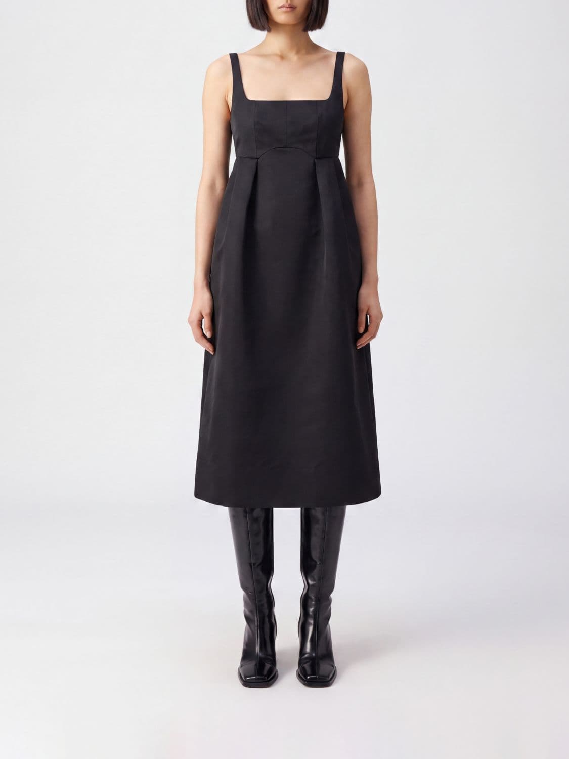 Ganni Polyester Midi Dress with Square Neckline and Off-the-Shoulder Design