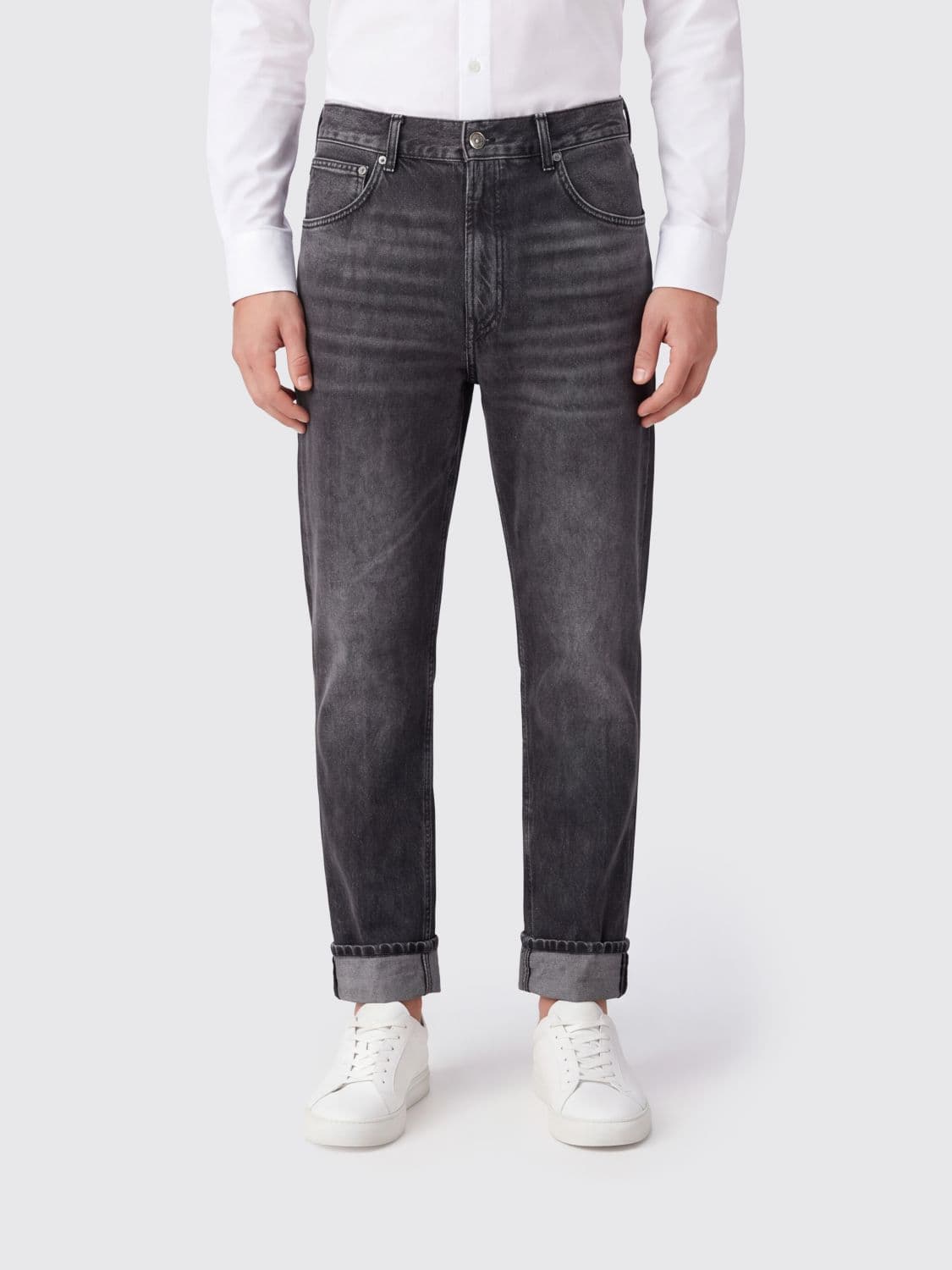 Dondup Five-Pocket Straight Jeans in Cotton Denim with Cuffed Hem