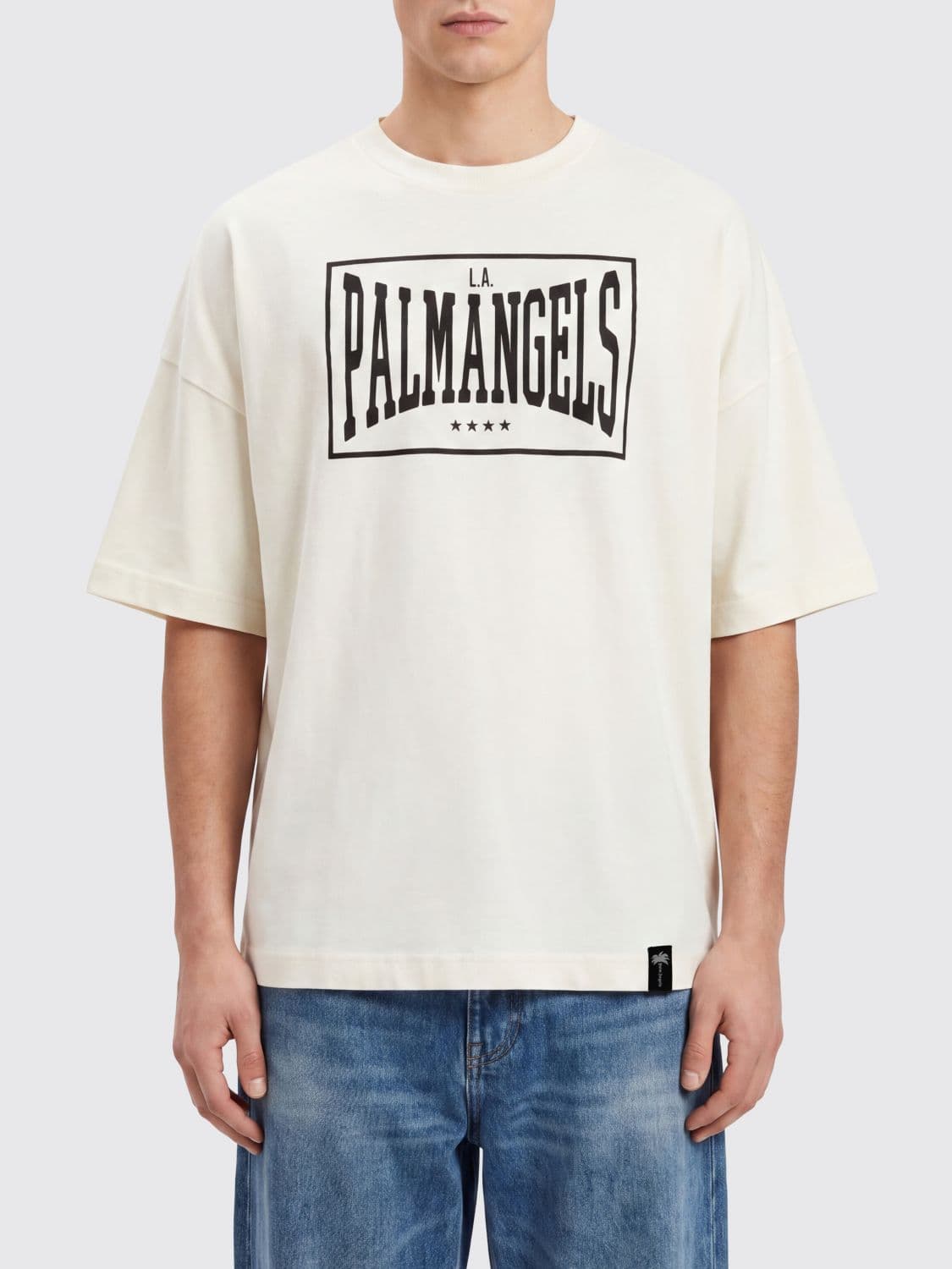 Palm Angels Contrast Front Logo Print Cotton Crewneck T-Shirt