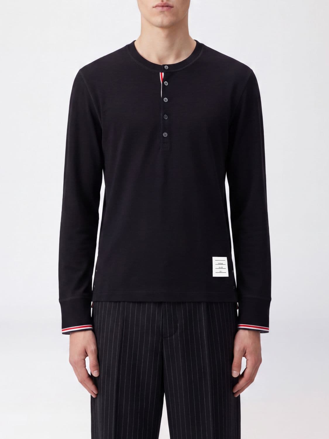 Thom Browne Merino Wool Crewneck Jumper with Side Button Placket